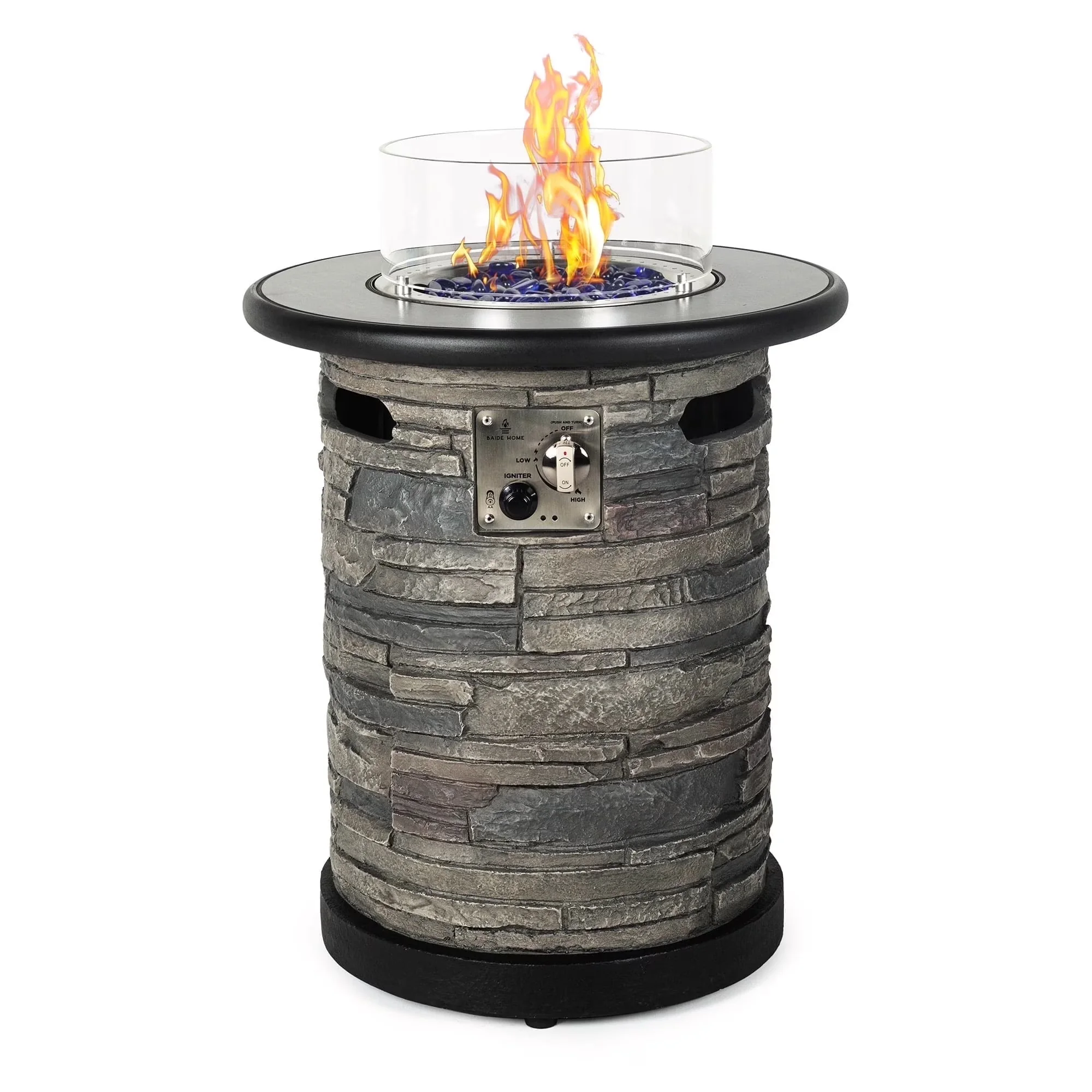 Versatile Outdoor Heating with 40000 BTU, Adjustable Flame, 40000 BTU Round Gas Fire Bowl - Porcelain, Concrete, Stainless Steel Gray Model 7D3480