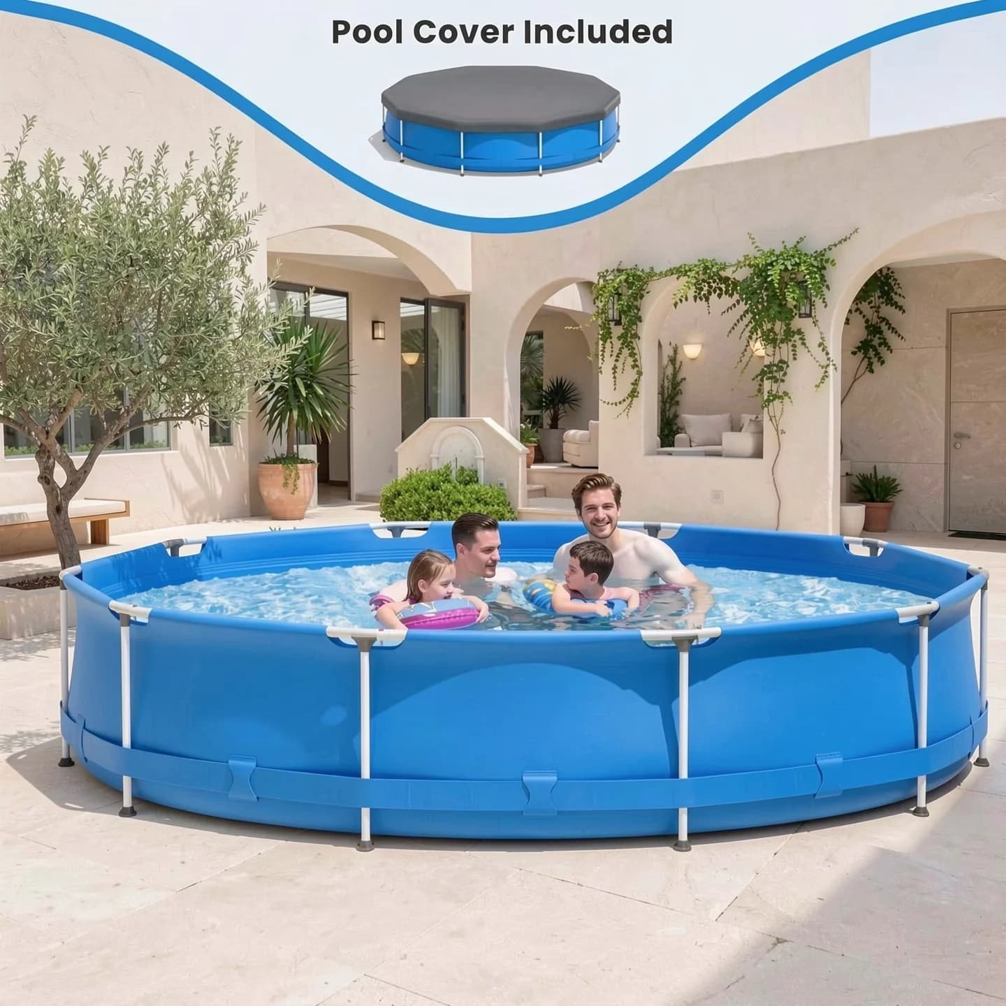 Above Ground Pool Versatile with Uv Resistant, Height of Water Line: 23.5'', 3-Layer PVC Mesh - Blue Model A4E2E6