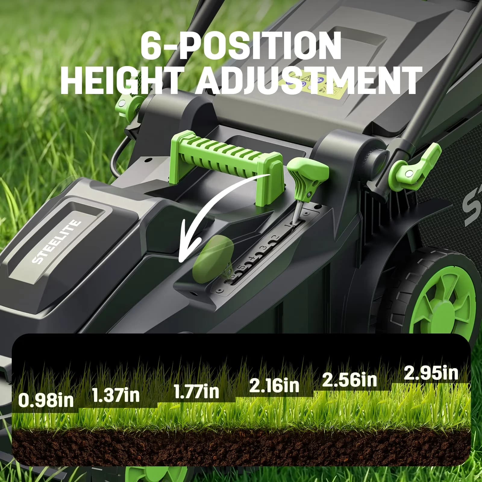 Push Mower Quality with Battery, Adjustable Cutting Height, Brushless Motor - Green Model 49123D