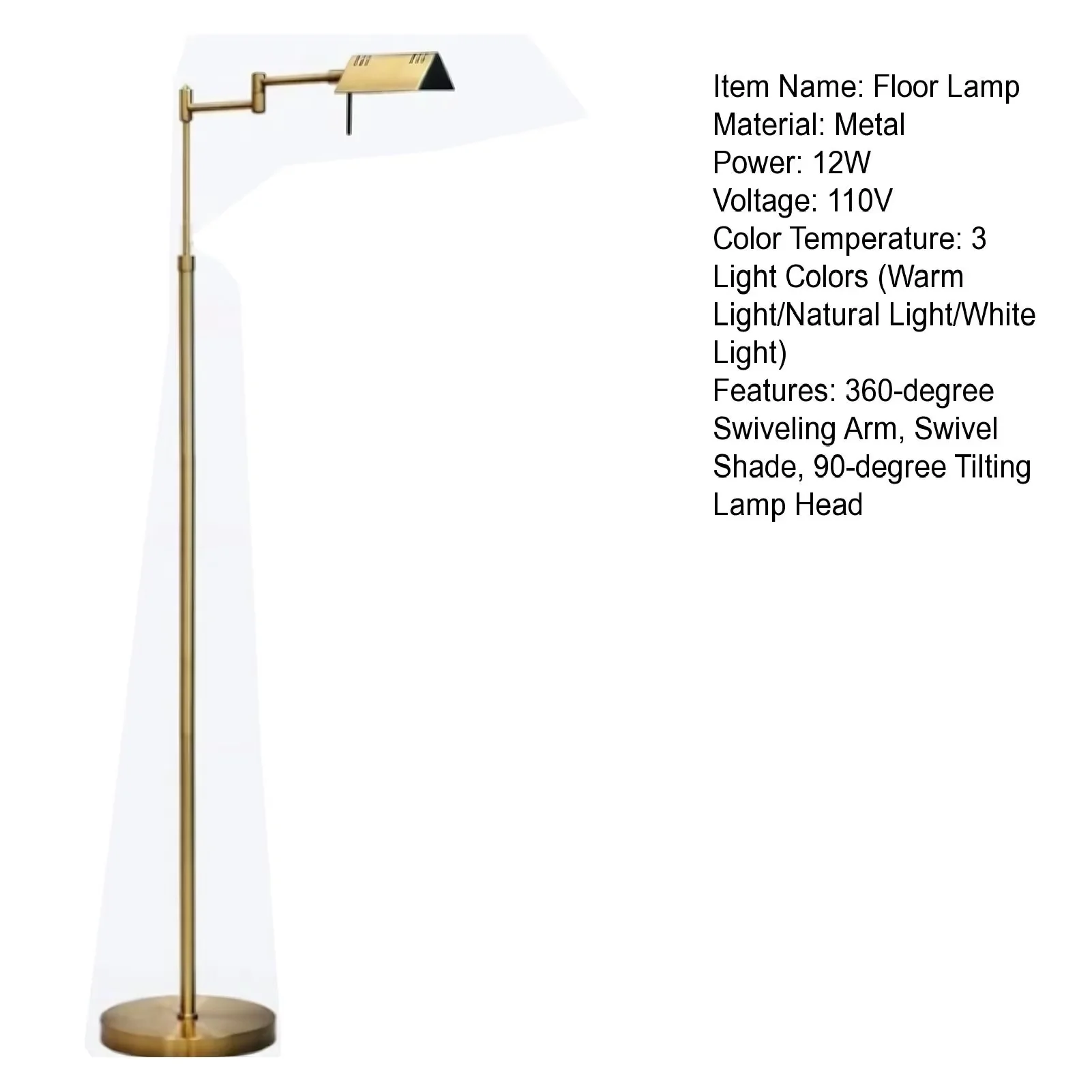 Sleek Floor Lamp with LED, 12W, Dimmable Metal - Multicolor for Living Room, Bedroom Model EDEB49