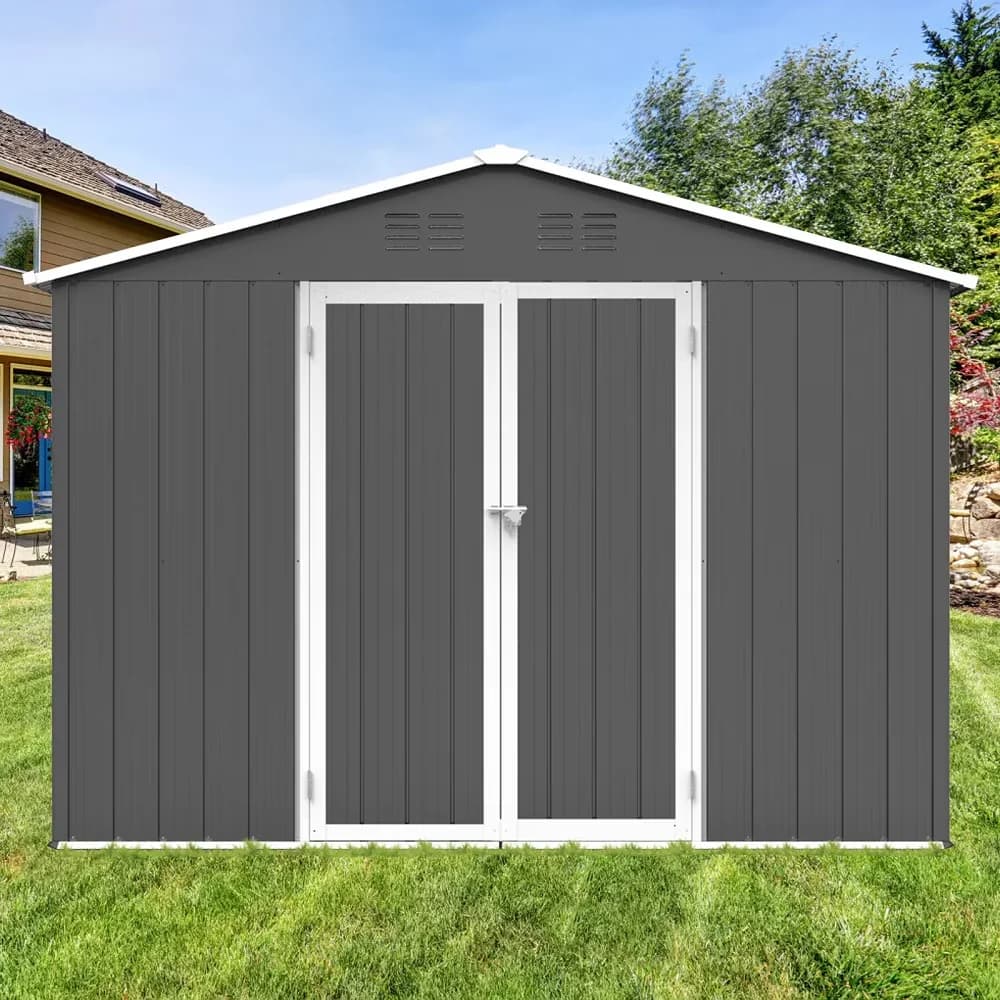 Compact Shed with window, Main Color:Grey, Main Material:Metal - Gray Metal Model CEA791