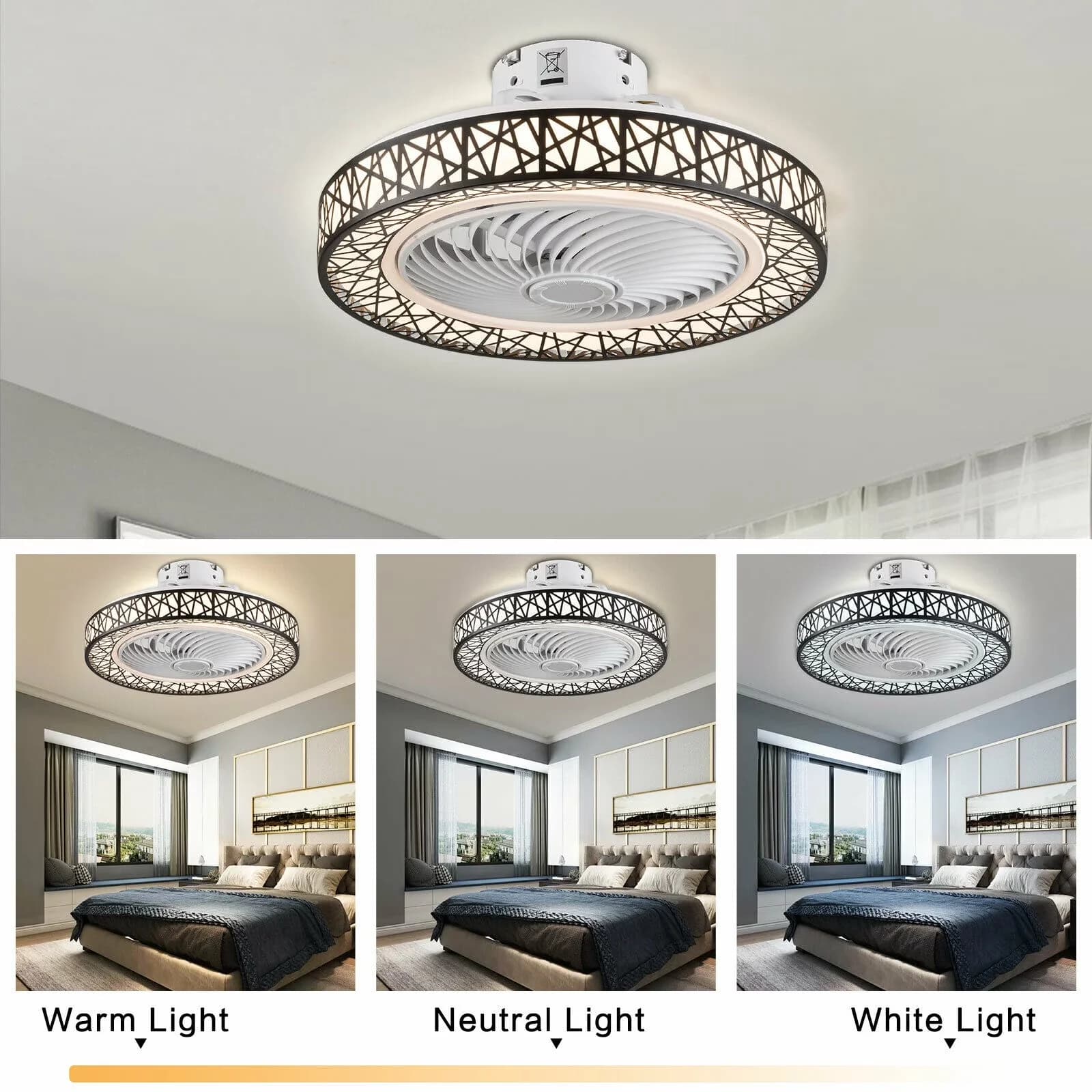 Ceiling Fan Compact with LED, Modern - Black Acrylic - Essential Collection Model BB7AE5