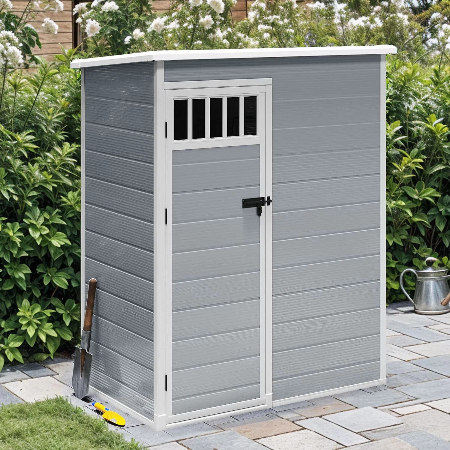 Quality Shed with Waterproof, Windows, 5x3FT Outdoor Storage - Gray Plastic Model 54435E