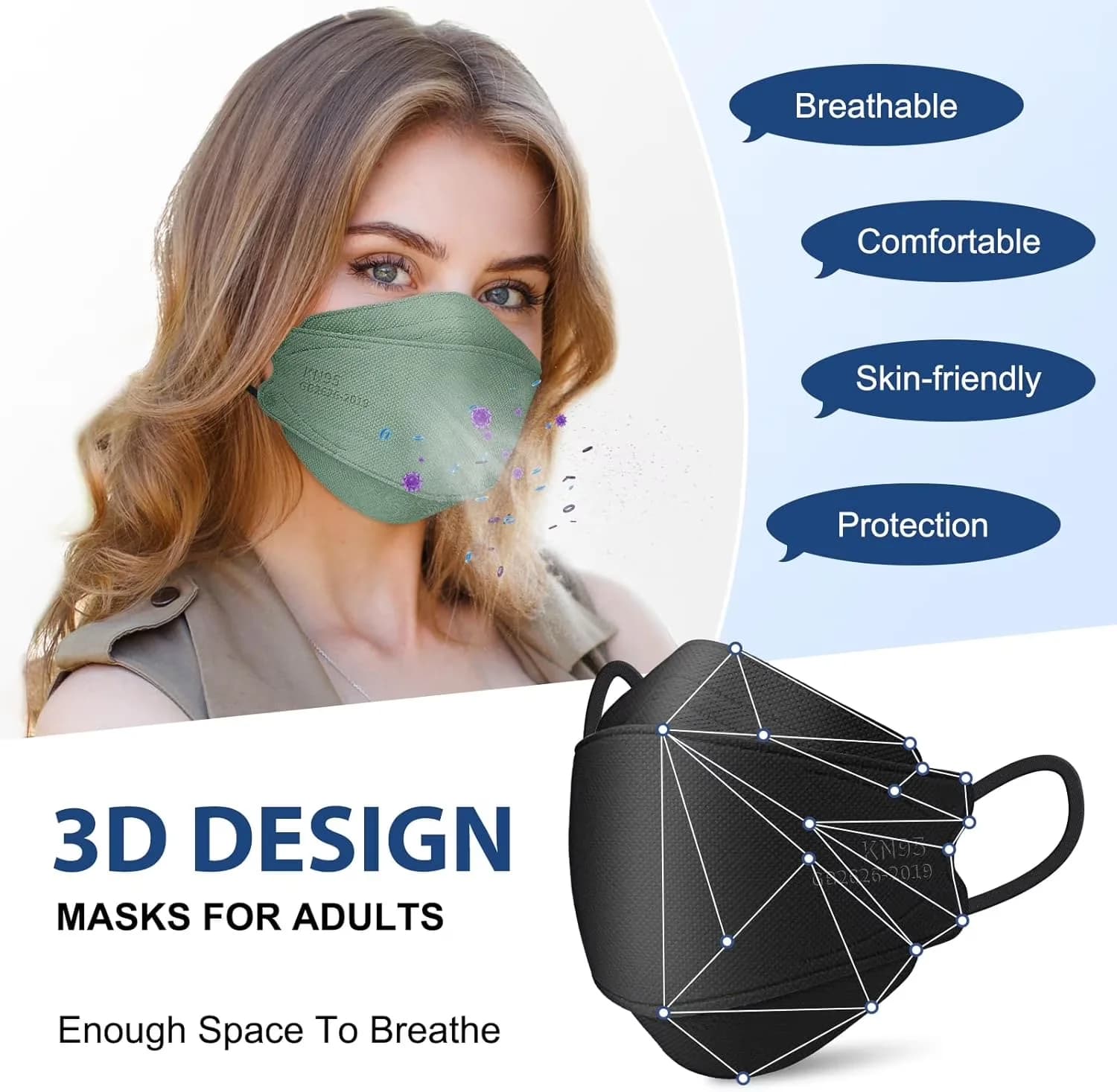 Protective Equipment Quality with KN95 Face Masks Disposable Adults - 1 Model 1D317D