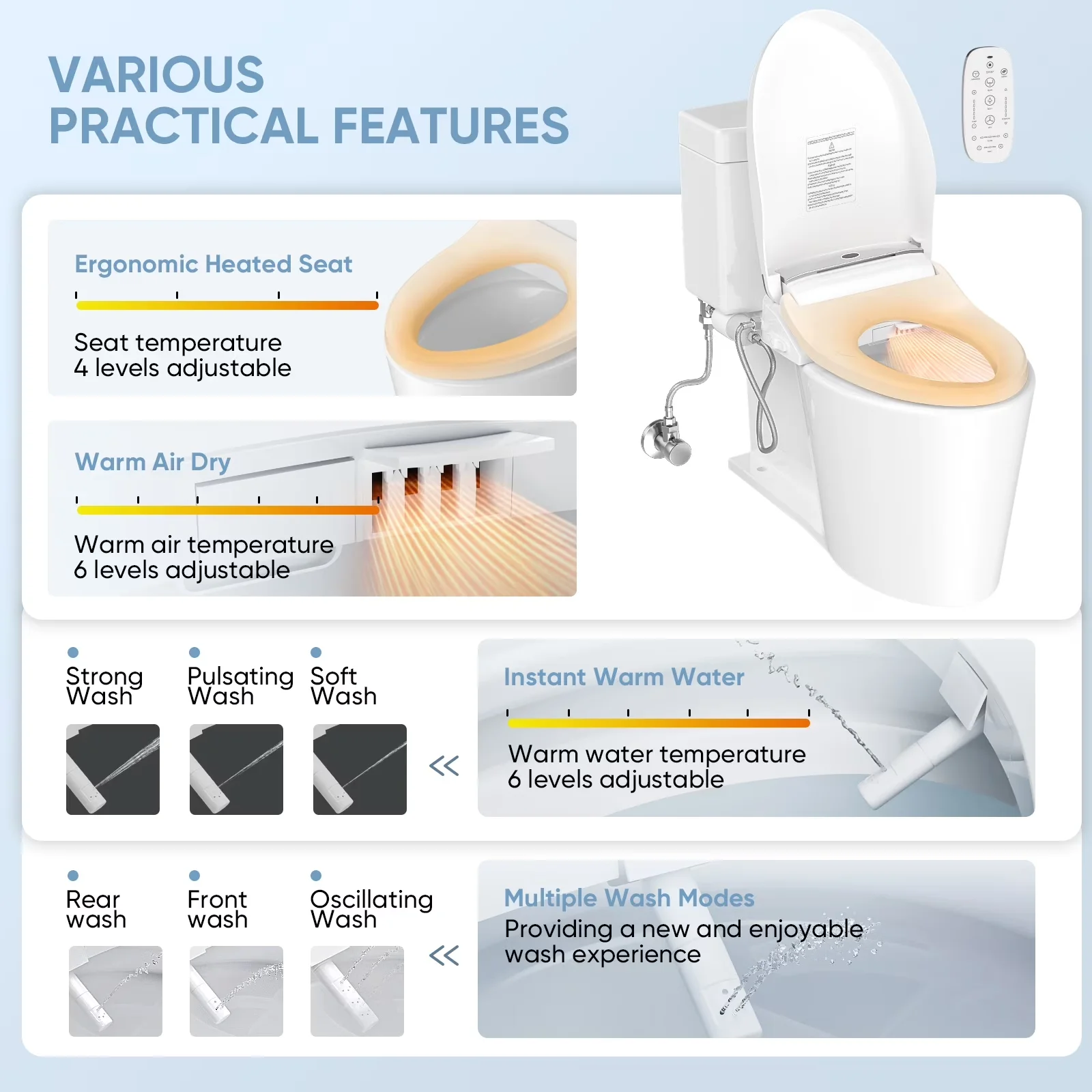 Sleek Toilet Seats And Lid with LED, Elongated, Electric Bidet Seat - Silver Pp Model CD503E