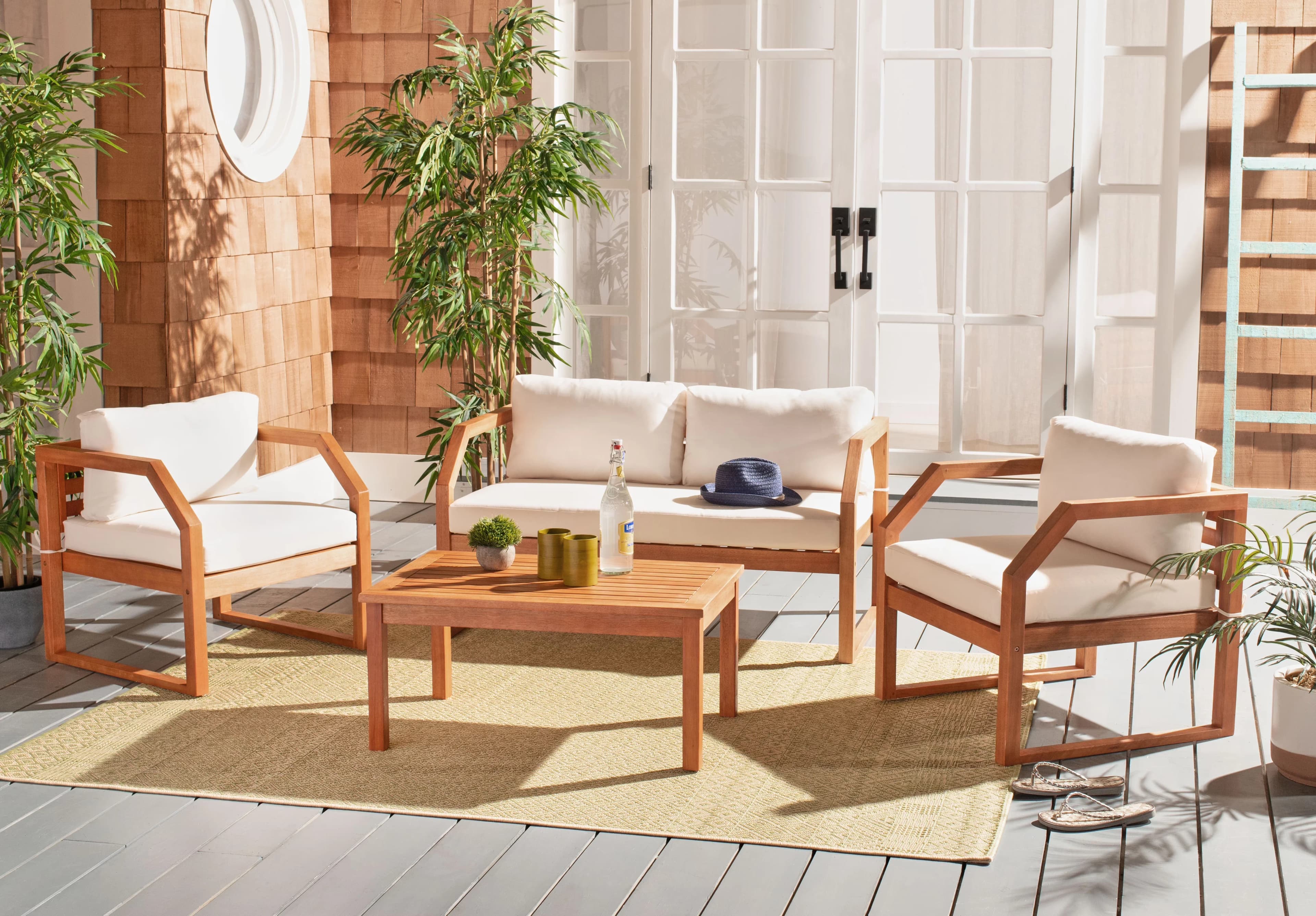 Compact Patio Conversation Set with Color: Natural/Beige, Minor Assembly Required, Cushion: Beige - Wood Beige Model B36442