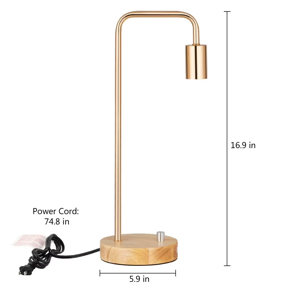 Table Lamp Classic with Halogen, Bedside Lamps, Dimmable - Metal, Wood Gold Model B4AEF3