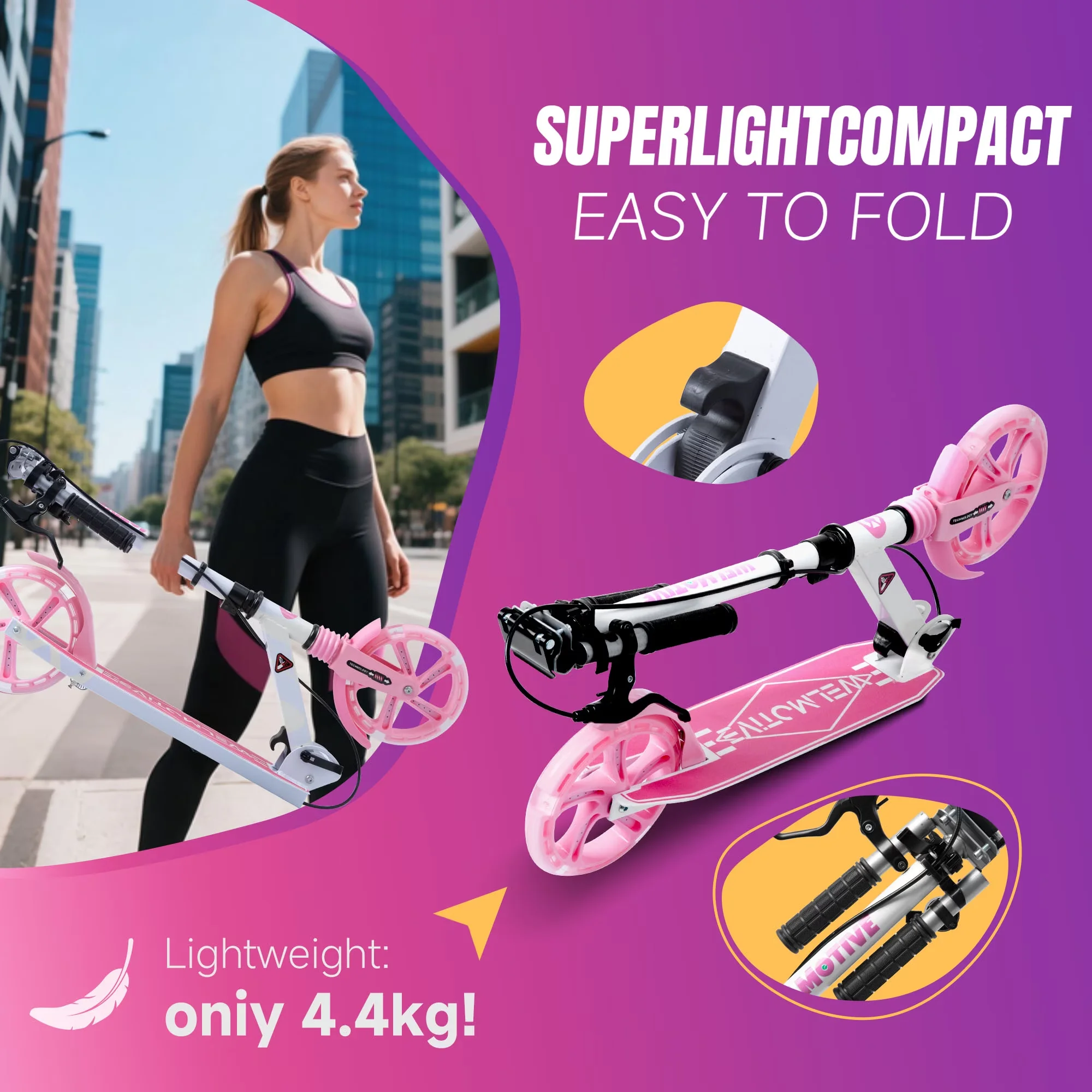 Essential Scooter with Foldable, Kick - Iron White - Long-Lasting Performance Model D6B96F
