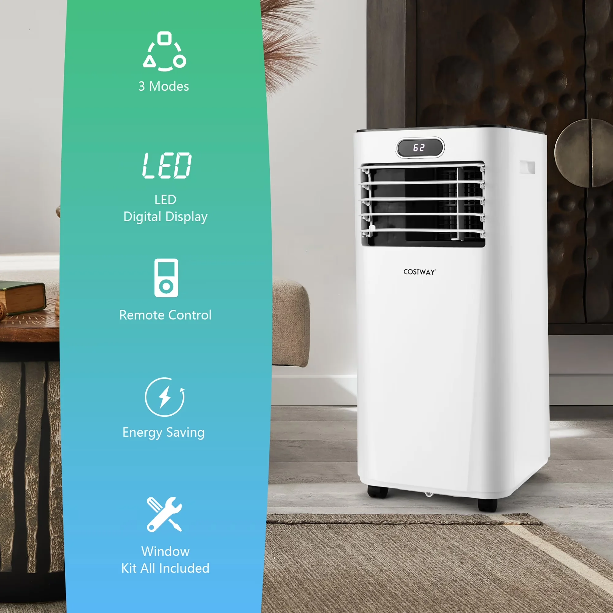 Reliable Air Conditioner with 6000 BTU, Sleep Mode, 6000 BTU 350 Sq Ft Portable - Model A796CF