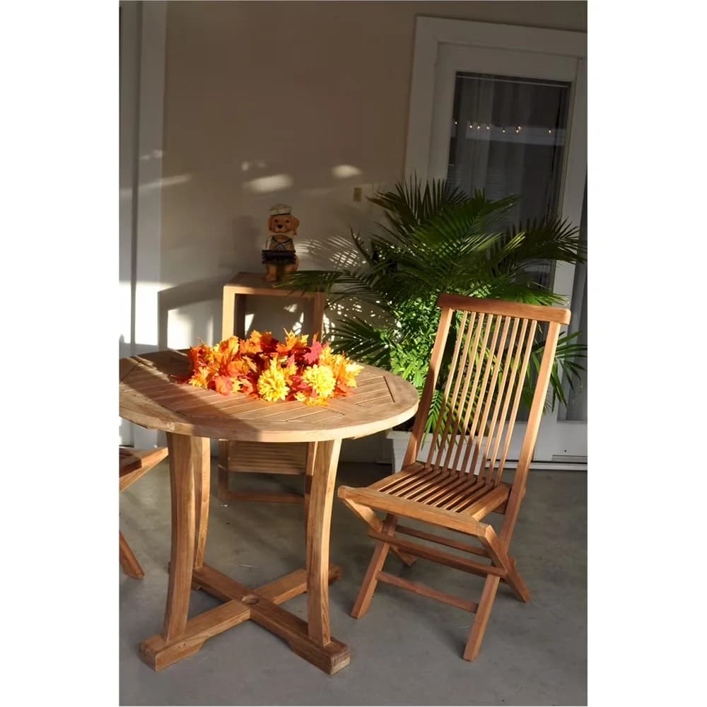 Reliable Patio Dining Set with Foldable, 2 CHF-2010 Bristol Folding Chair, Prop 65 Compliance: No - Teak Multicolor Model 6BB969