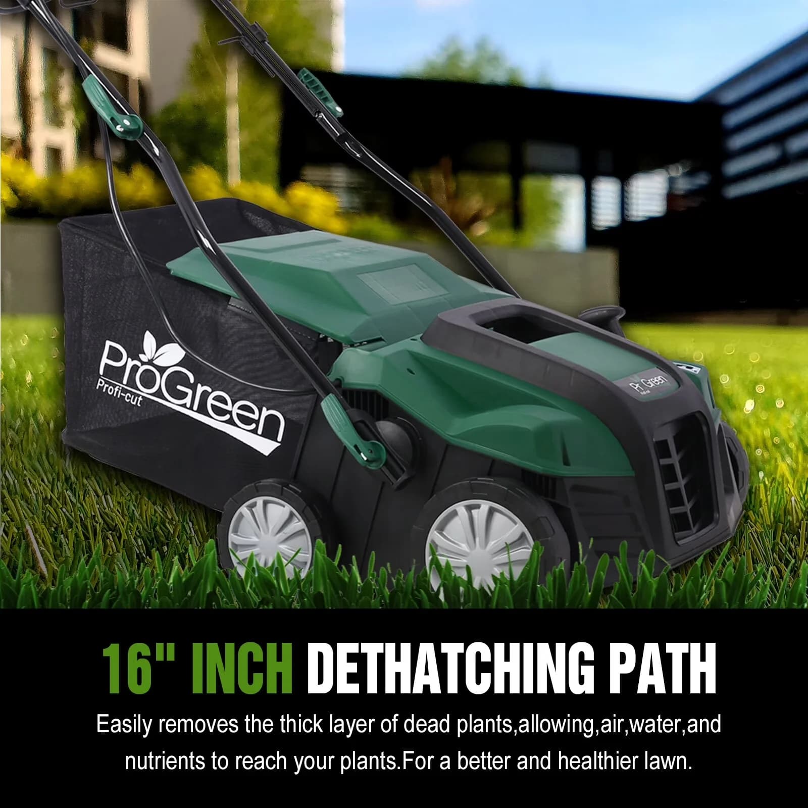 Quality Push Mower with Folding Handle, Adjustable Cutting Height, Garden Scarifier - Green#54 Model A615D7