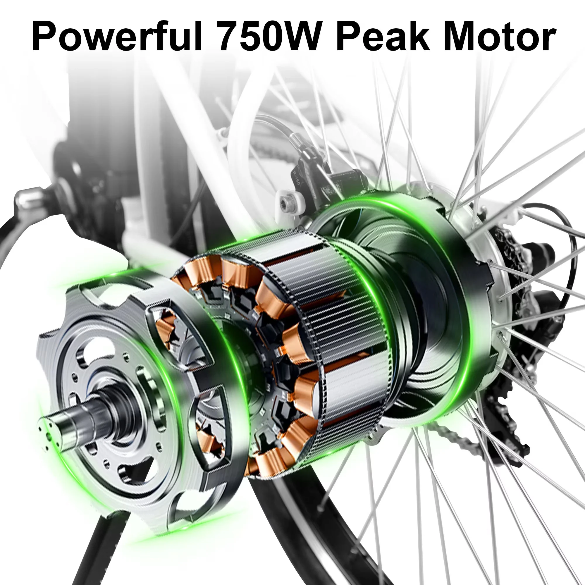 Sleek Electric Bike with Battery, 750W, 48V - White - Sleek Profile Model 2839A1