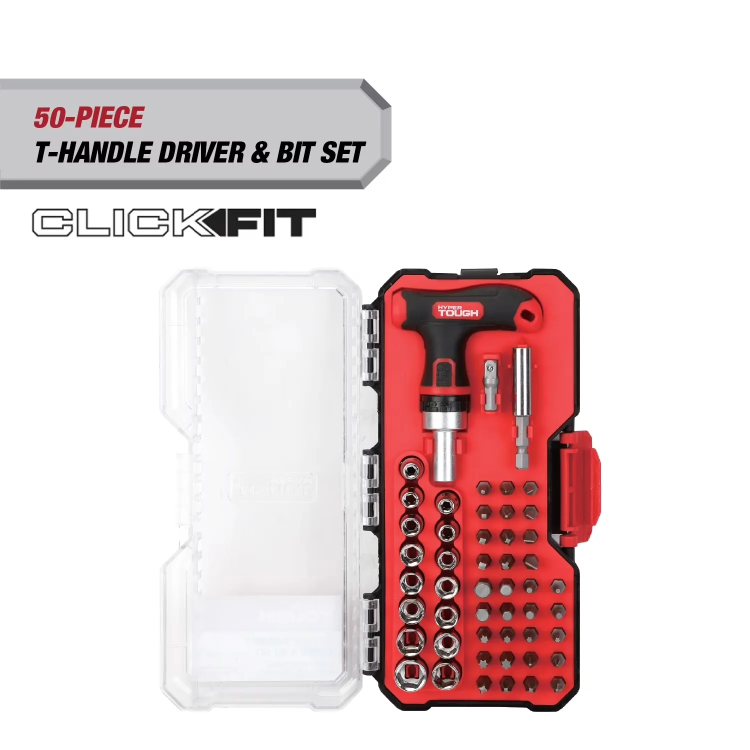 Versatile Drills Driver with Heavy-Duty, Handheld, 50-Piece T-Handle - Red Assorted Model A670BE