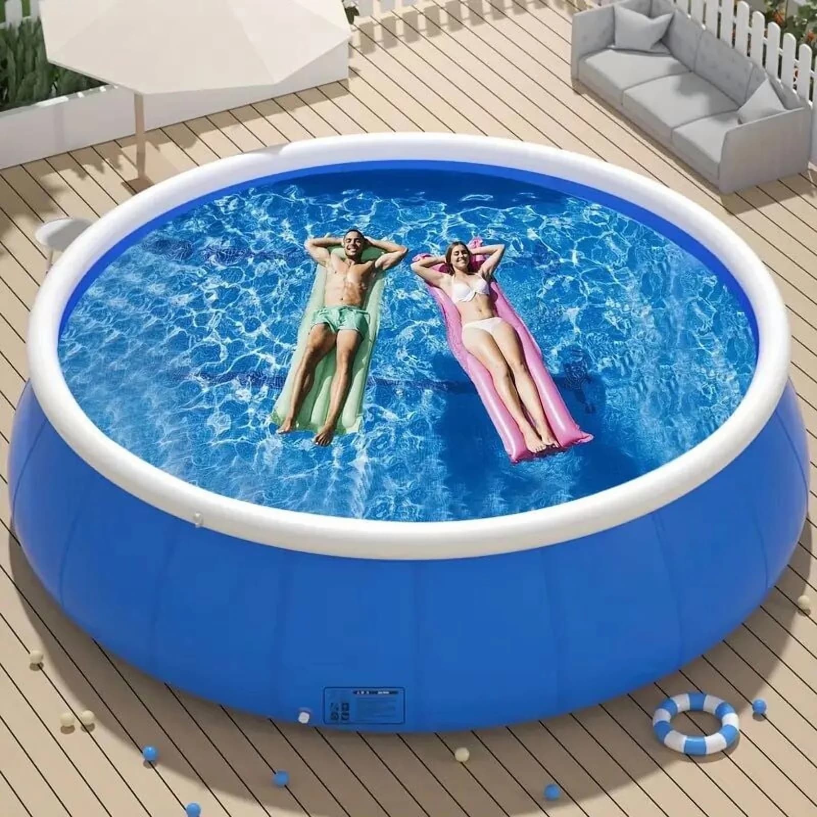 Stylish Inflatable Pool with Backyard Pool, Pool Float, - Blue Swimming Model 48C338