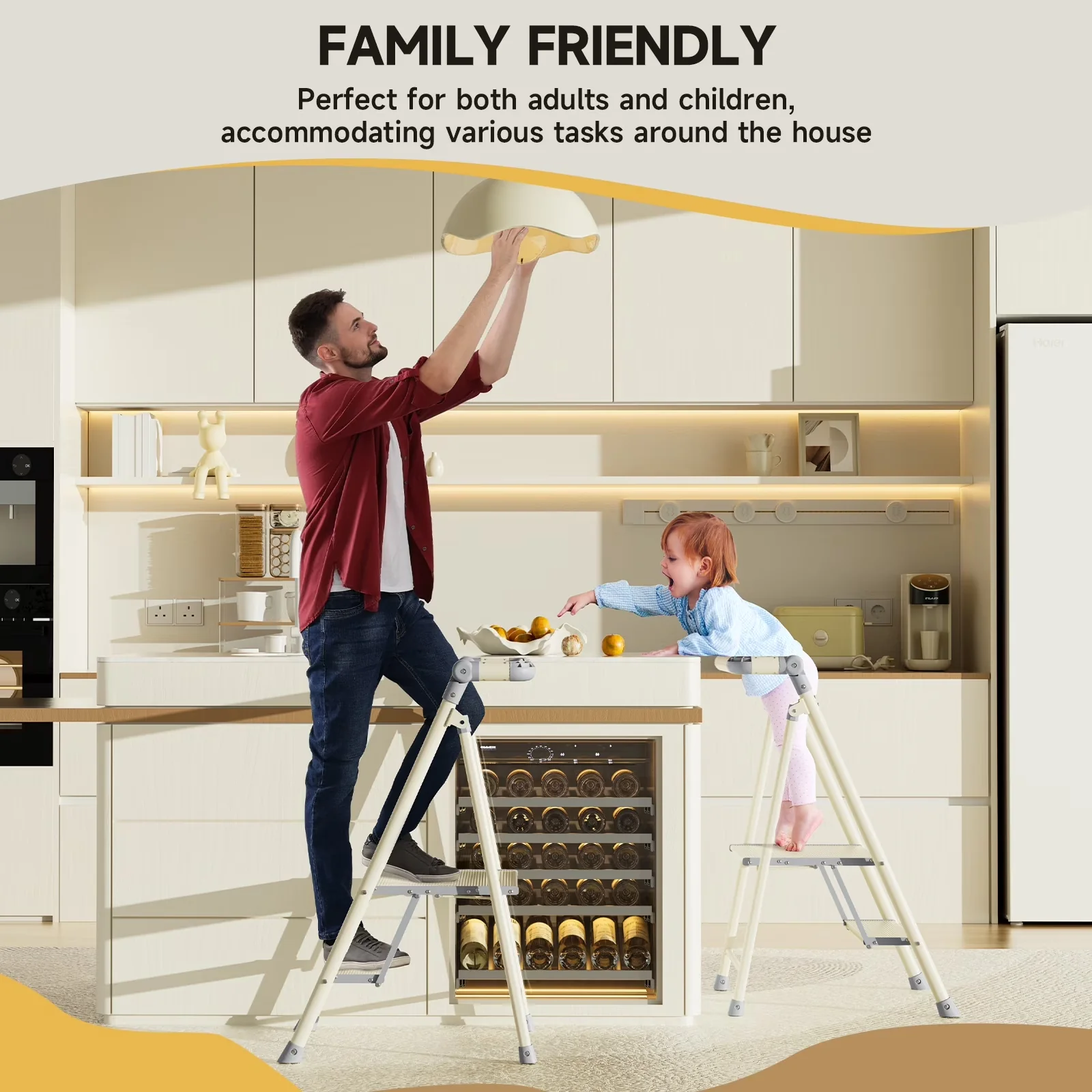 Ladders And Step Stool Stylish with Foldable, Anti-Slip, 2-Step Ladder - Smoky Gray Alloy Steel for Kitchen, Bathroom Model 532449