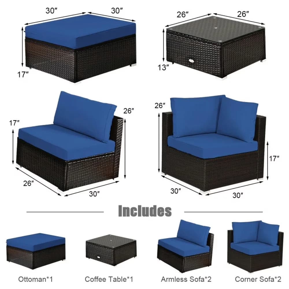 Innovative Outdoor Sofas Sectional with Modern, PE Rattan Furniture Set, Weight Capacity of each Sofa:355 lbs - Navy Pe Rattan,... Model A2AFB5