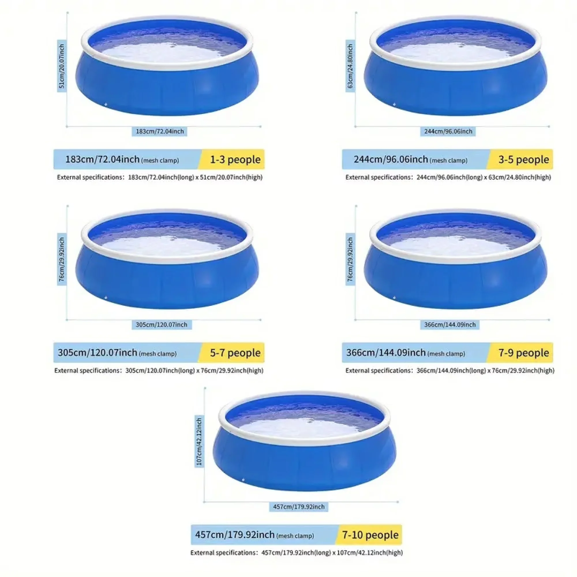 Quality Inflatable Pool with Fade Resistant - Blue for Garden 2400L - Premium Collection Model 9E0289