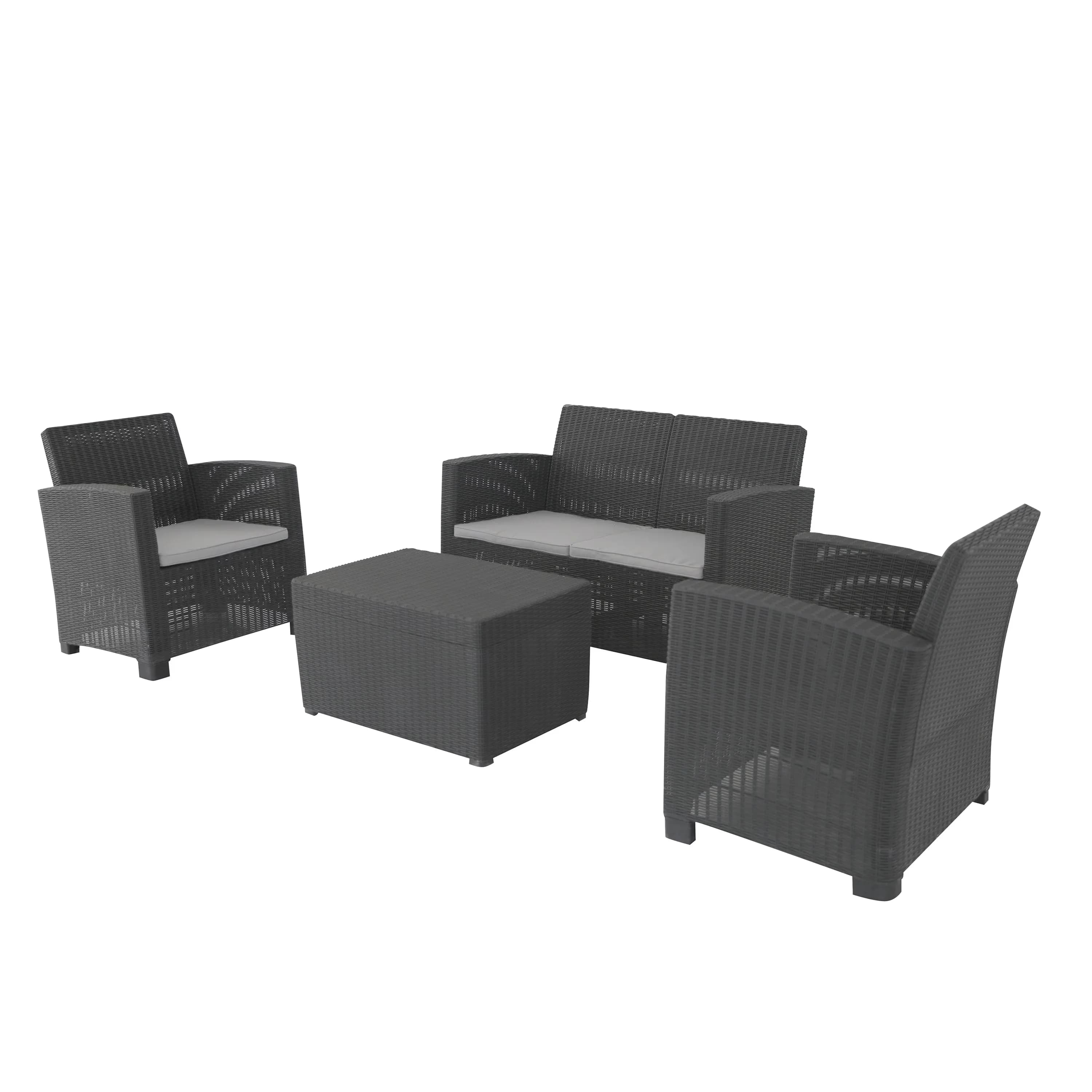 Patio Dining Set Compact with Storage, Alta Plastic 4-Piece Outdoor Sofa - Polypropylene Black Model 5A8D5B