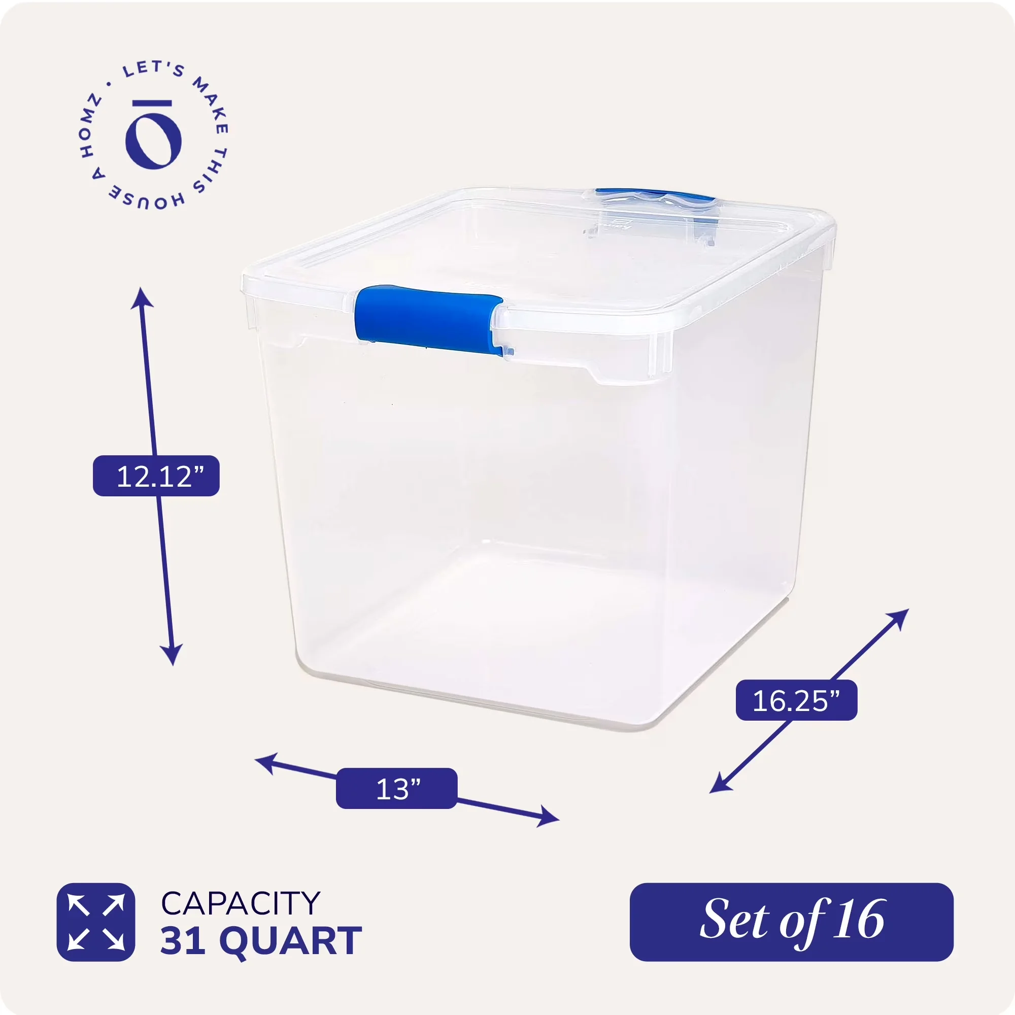 Compact Garage Storage Supply with Stackable, 16 Pck, Capacity: 31 quart - Plastic White Model 4AEA47