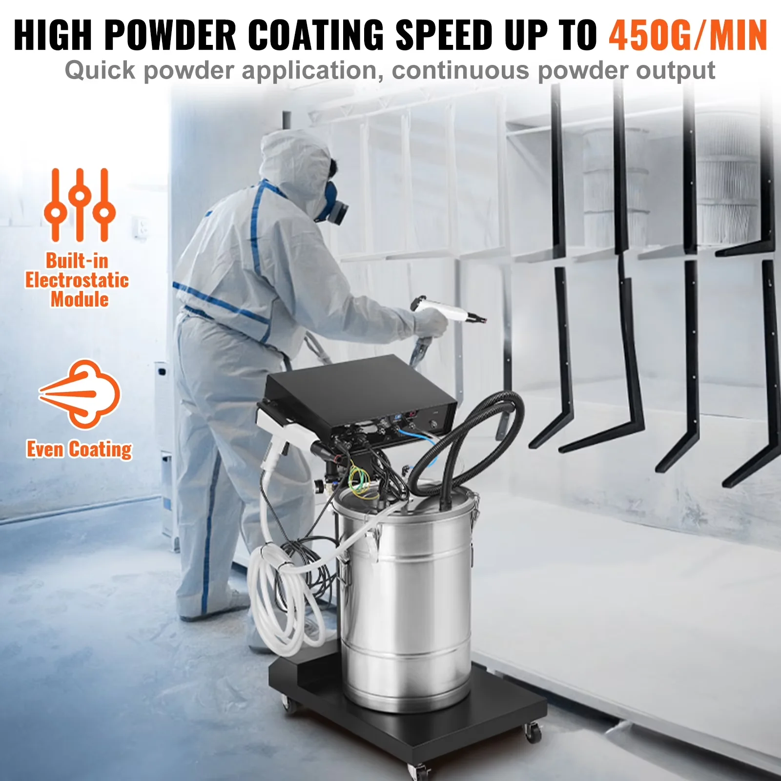 Efficient Paint Tools Supplies - Paint Brushes Rollers Tray with 50W, Powder Coating System, 450g Per Minute Powder Coating Machine -... Model E7C770