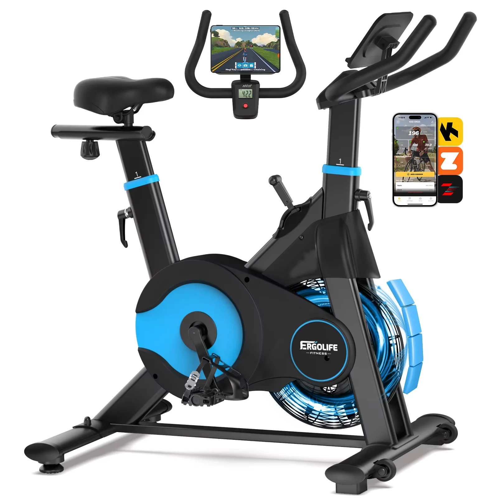 Classic Home Gym with Adjustable, Ergonomic, Compact Stationary Bike - Blue Alloy Steel for Home, Indoor Model 8B11E1