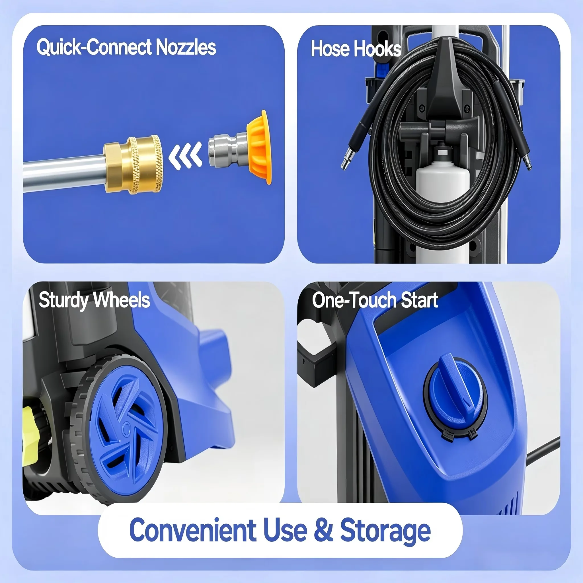 Quality Pressure Washer with Detergent Dispenser, Rolling Wheel Design for Home, Outdoor - Model 9CF677