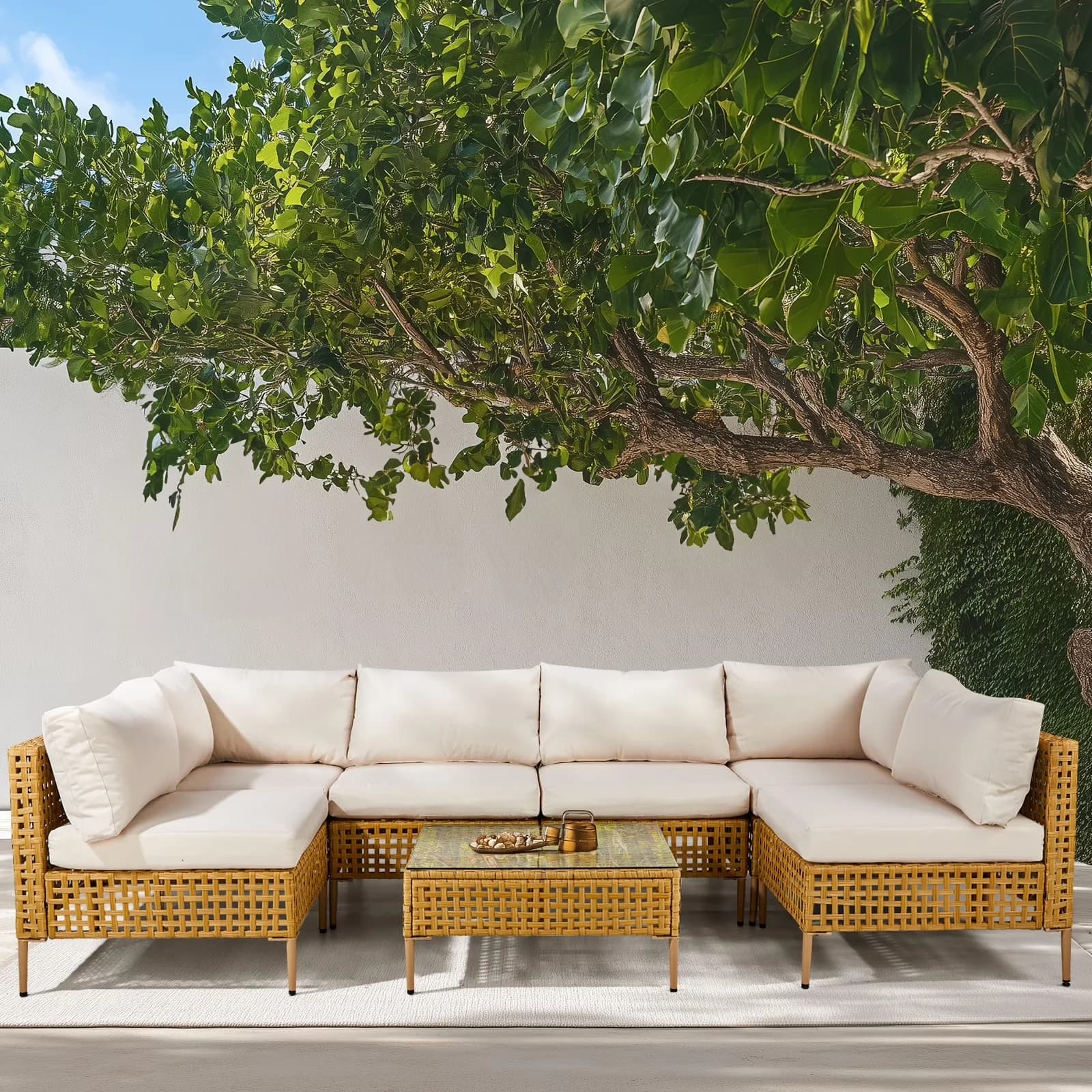 Compact Outdoor Sofas Sectional with Water-Resistant, Uv Resistant - Brown Wicker / Rattan Model 111779