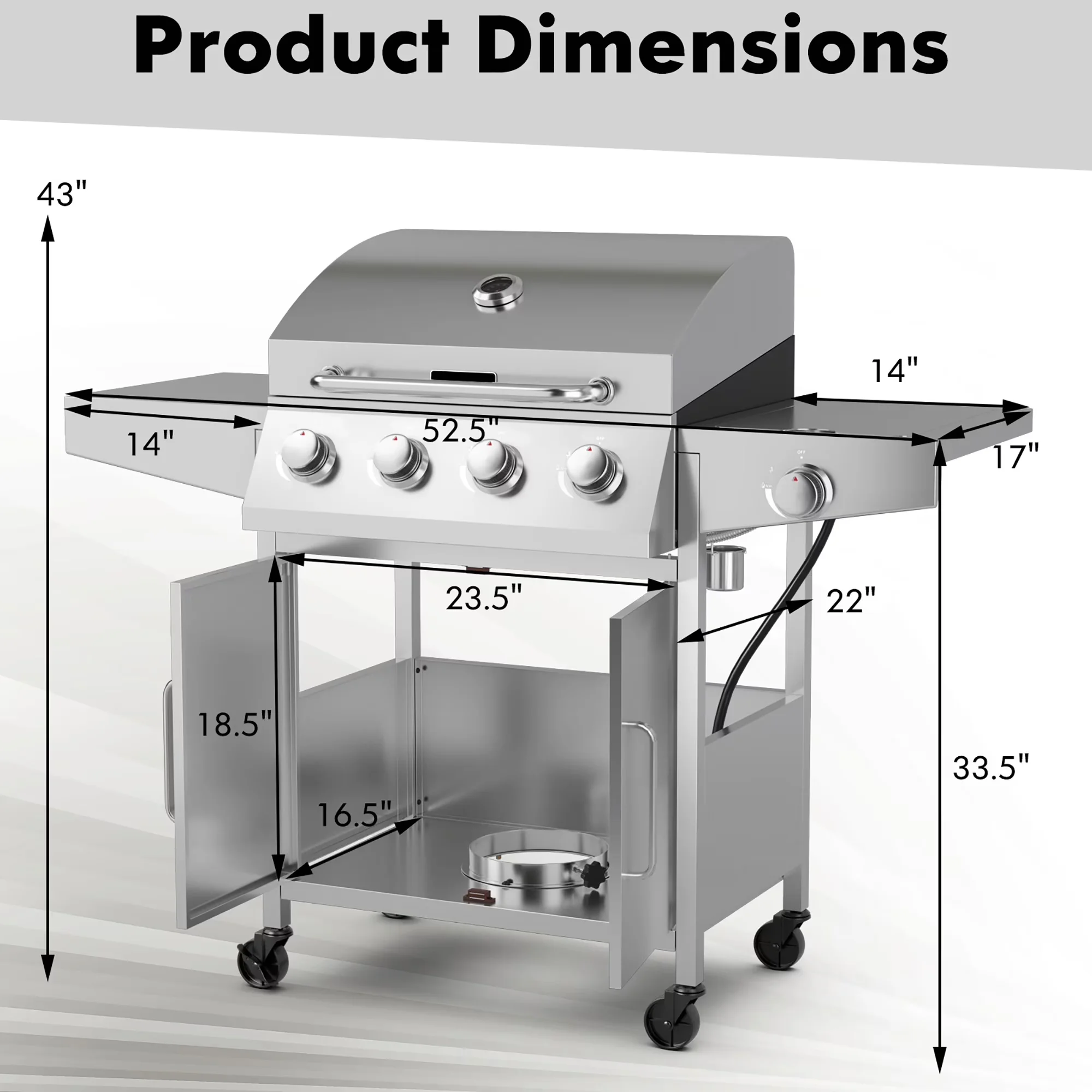 Innovative Gas Grill with Rust Resistant, Thermometer and Prep Table, 5-Burner Silver Propane - Stainless Steel, Chrome-Plated Metal... Model 53FA73