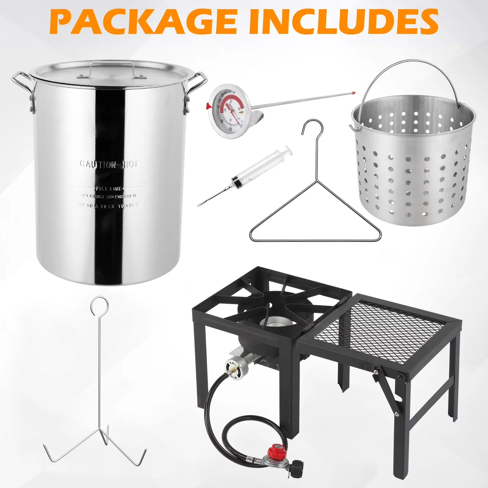 Outdoor Fryer Sleek with 30QT Turkey, Overall size: 26 × 13 ×28 in - Iron, Aluminum Silver Model 8B3BC0