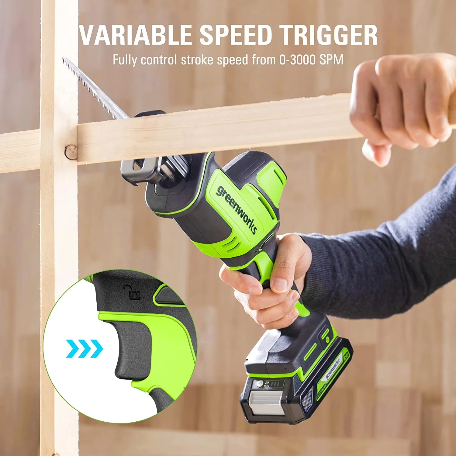 Versatile Power Saw with Battery, 24V, Built In Led - Space-Saving Design Model 325D41