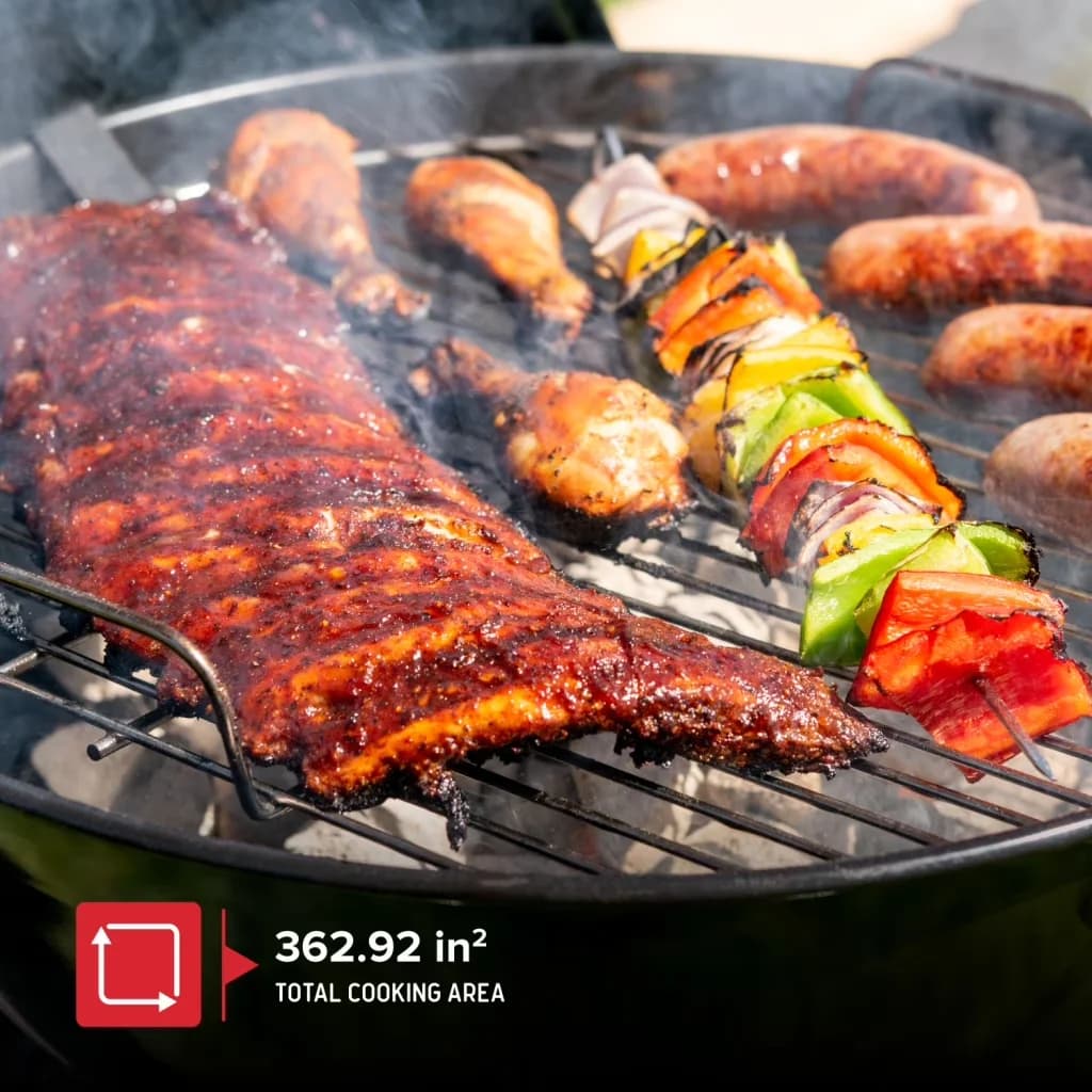 Durable Charcoal Grill with Adjustable Air Vents, Storage Rack, Adjustable Air Vent - Steel Black Model 7246A9