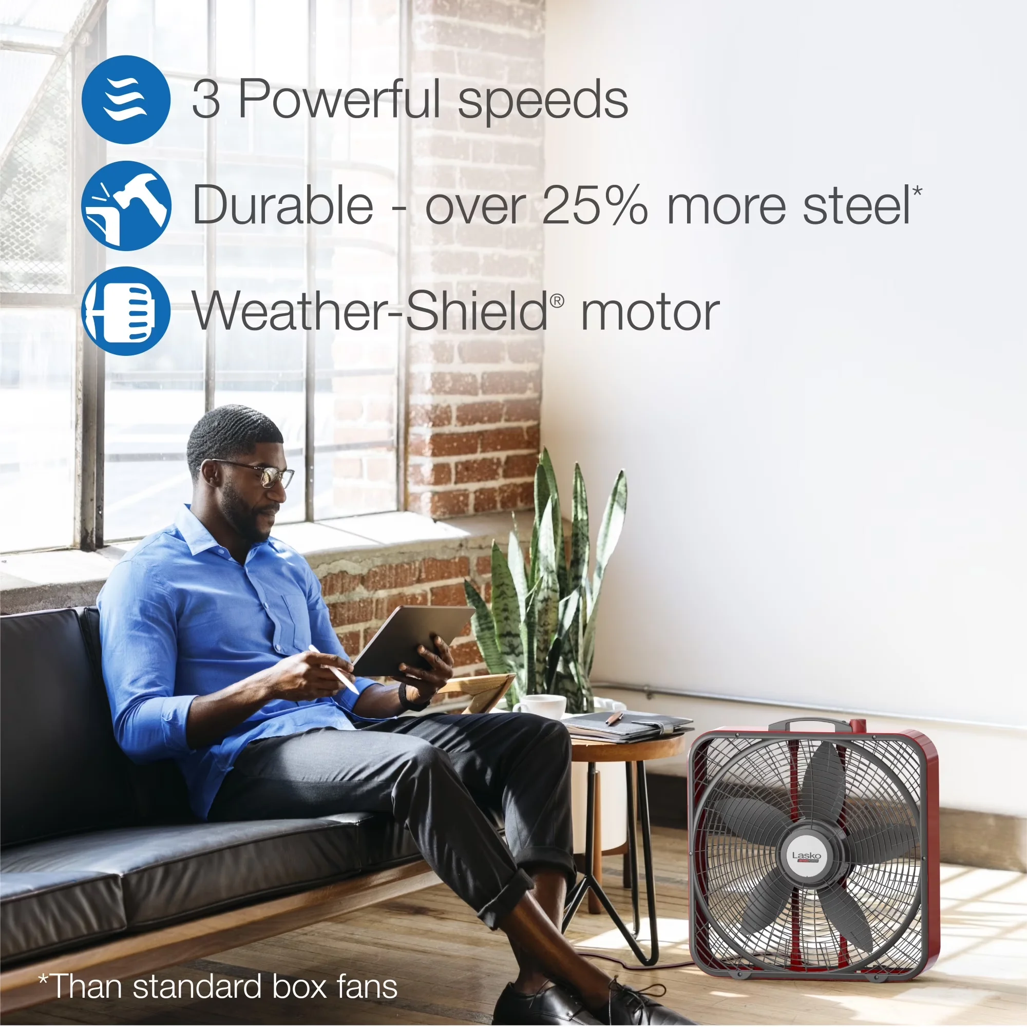 Essential Fans In Cooling with Features simple manual controls, Upgraded steel body, grills and motor - Red Aluminum 4.26%, Copper... Model 77FB9F