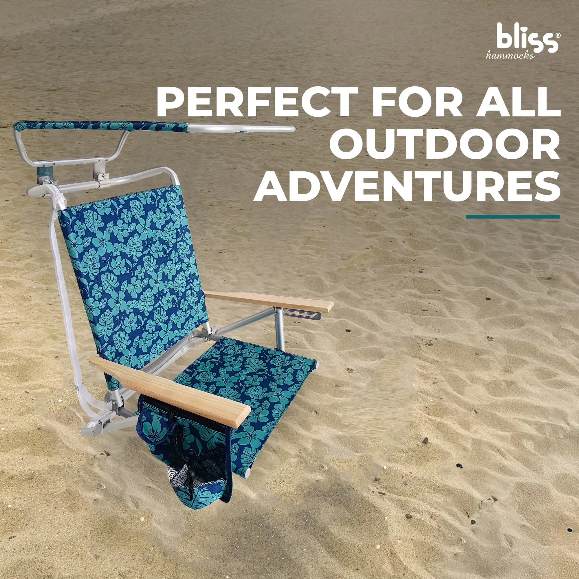 Premium Beach Chair with Folding, Adjustable, 275 Lb. Capacity (Blue Flower) - Model 6E8A12