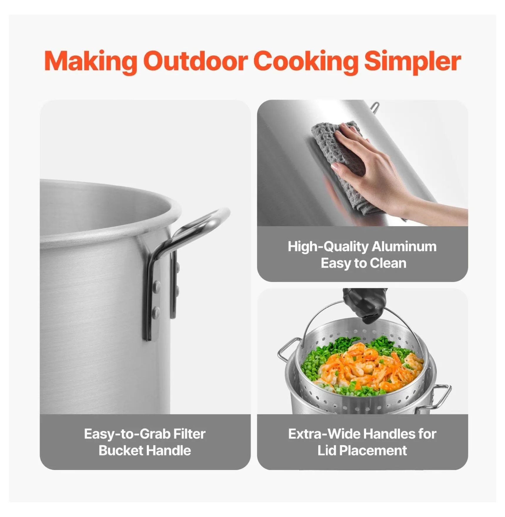 Innovative Outdoor Fryer with 100000 BTU, Burner & Strainer, 60 Qt Seafood Boil Kit - Multicolor Aluminum Model 44E824