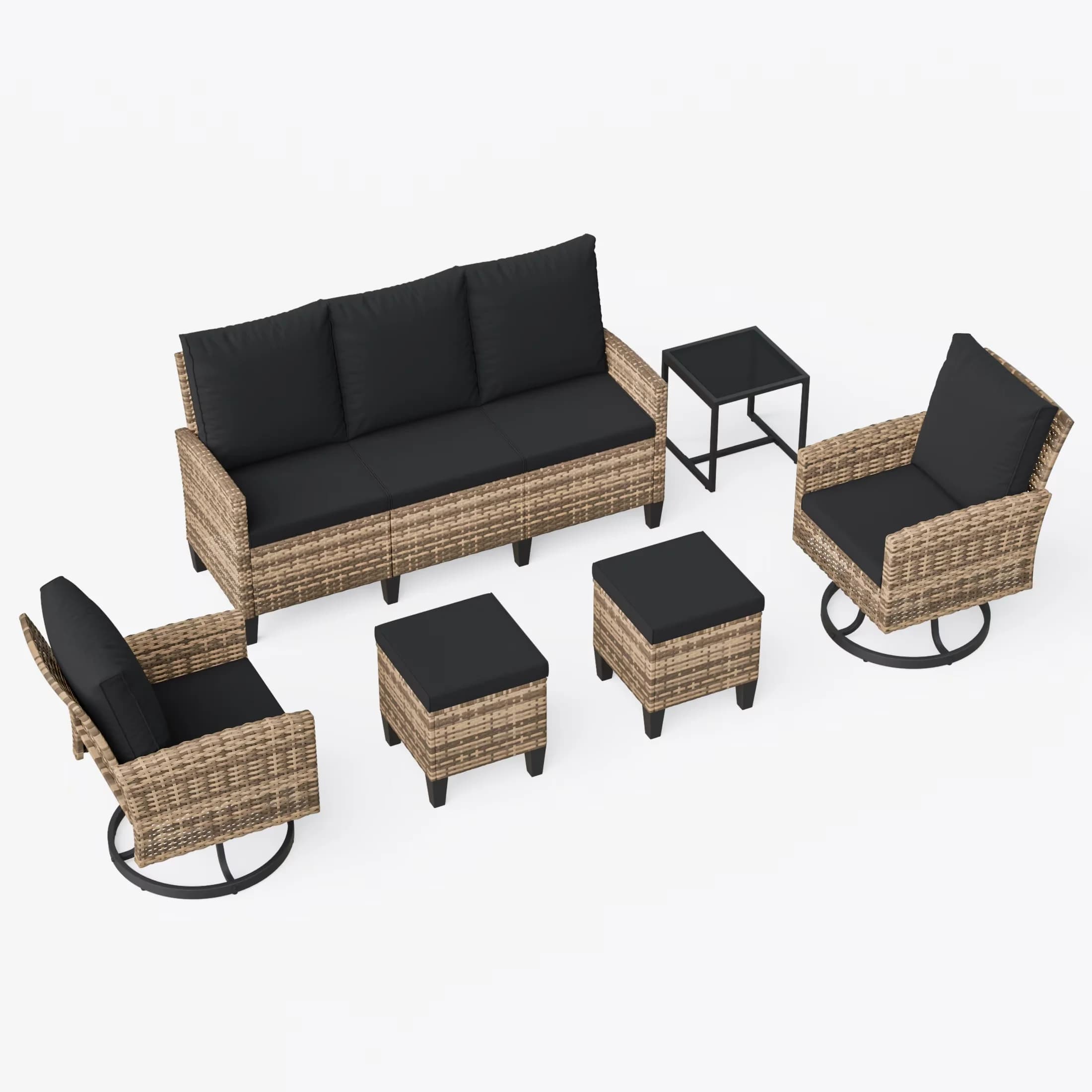 Patio Conversation Set Classic with All-Weather Wicker Rattan Furniture Sofa, 6 Pieces Outdoor, Ottoman and Swivel Chairs - Yellow Model BC7EF8
