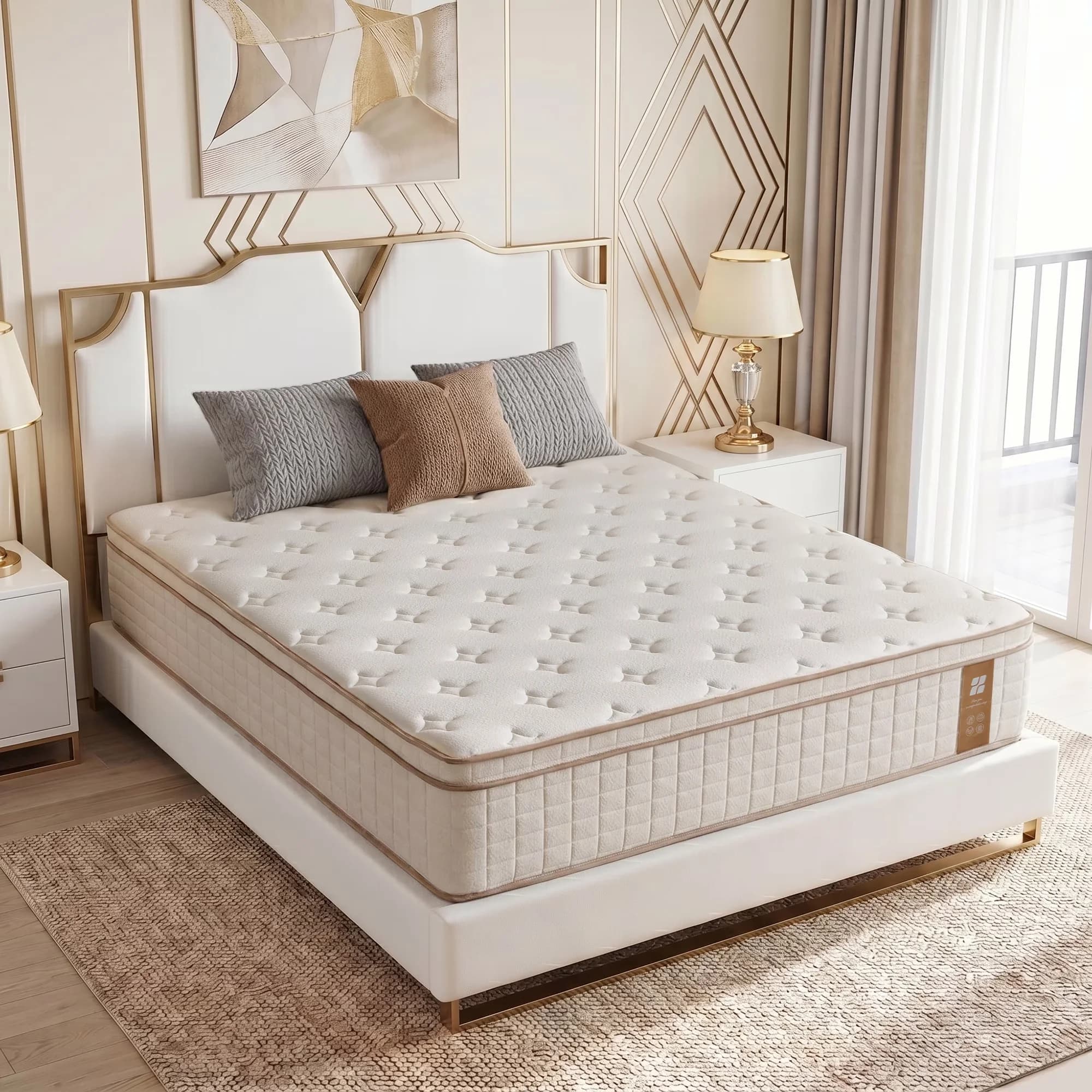 Mattresses Accessory Premium with Mattress-In-A-Box, Antimicrobial, Breathable Construction - Spring And Memory Cotton White Model 921865