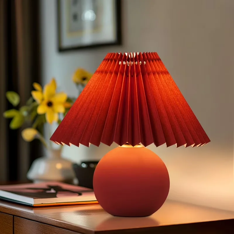 Essential Table Lamp with LED, Eclectic, Serena 10" Ceramic LED - Red Ceramic Model CCD72E