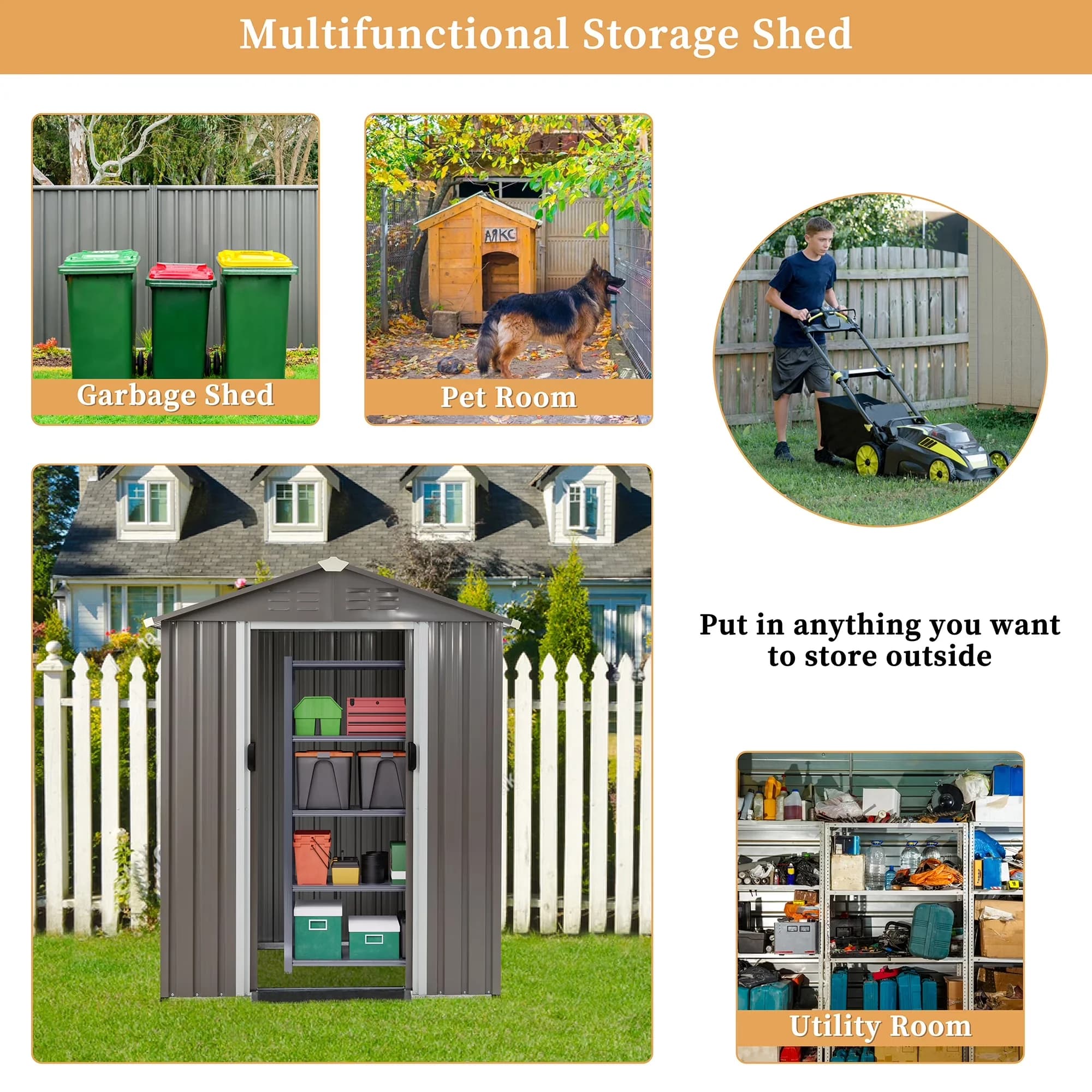 Durable Shed with Waterproof, 1.Edge protective cover, 2.More breathable and beautiful - Metal Gray Model E64910