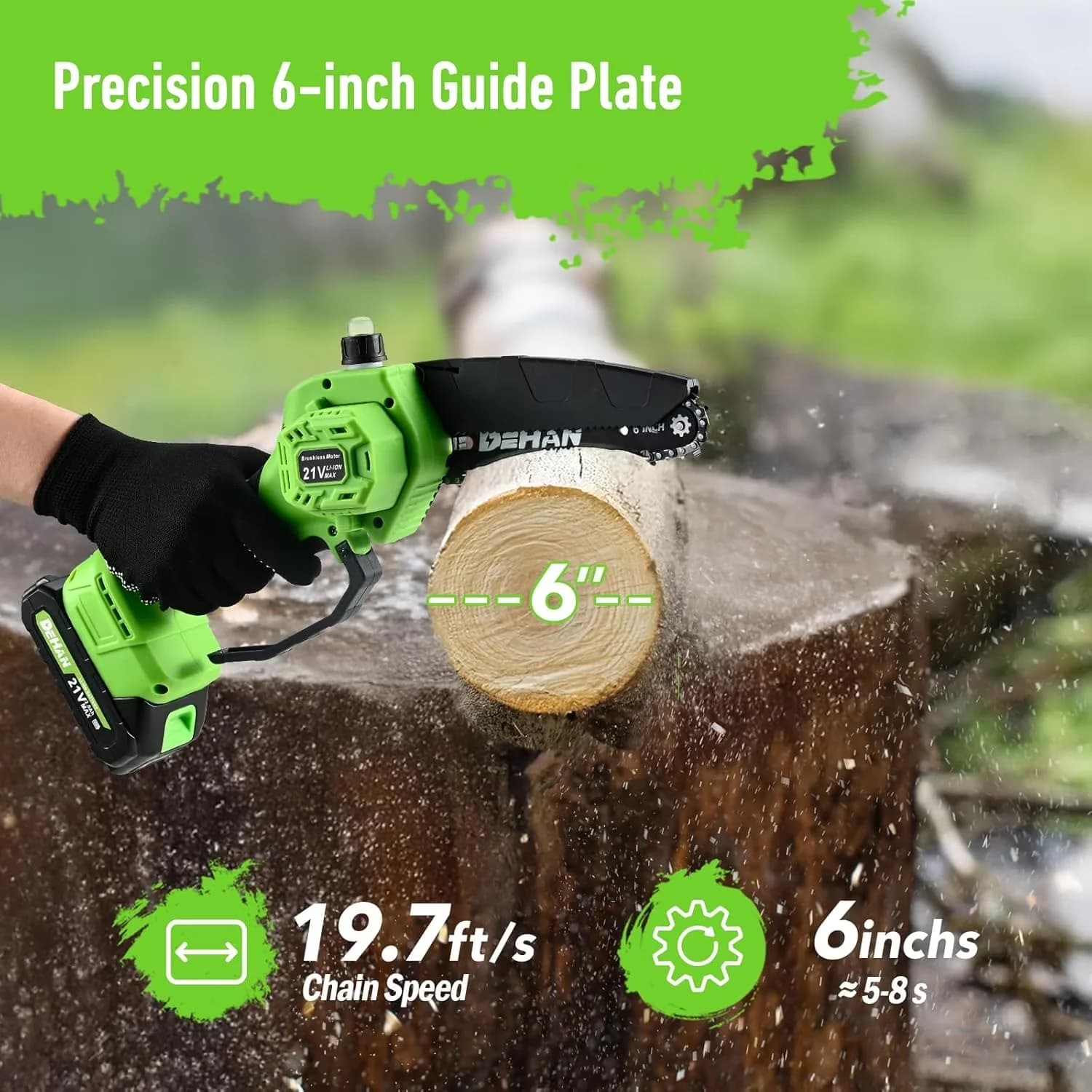 Chainsaw Reliable with Battery, 21V, Automatic Chain Oiler - Green - Built to Last Model 345858