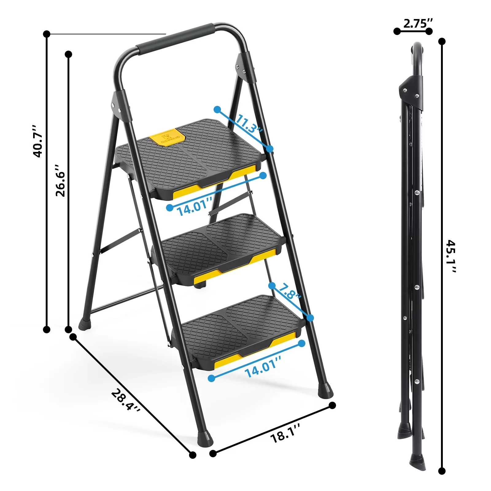Compact Ladders And Step Stool with Foldable, Non-Slip Feet, Folding - Black Metal, Plastic, Foam for Home Model 30F15B