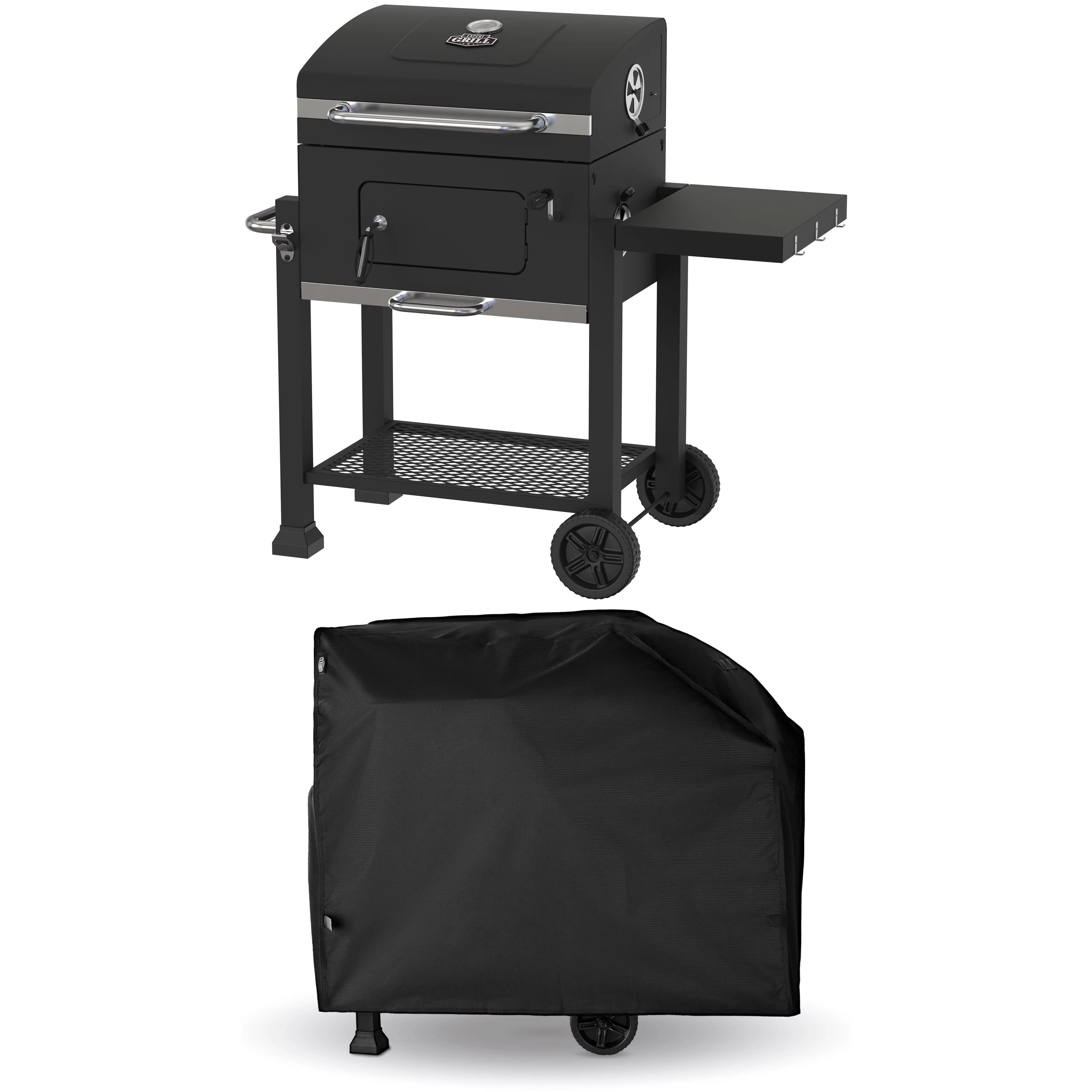 Flat Top Grill Quality with Adjustable Charcoal Tray, Charcoal Basket, Grease Pan - Steel Model 80E106