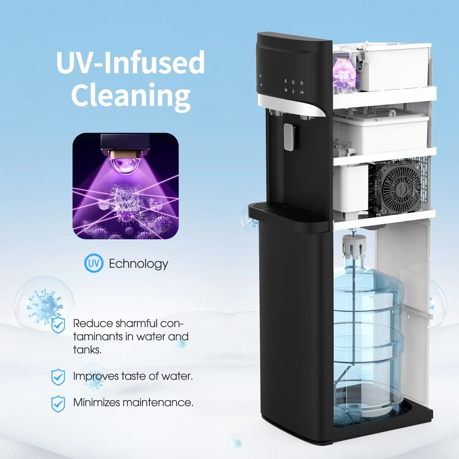 Quality Water Filtration with Energy Saving, Child Safely Lock, Self-Cleaning - Abs Black Model 8AE4E2