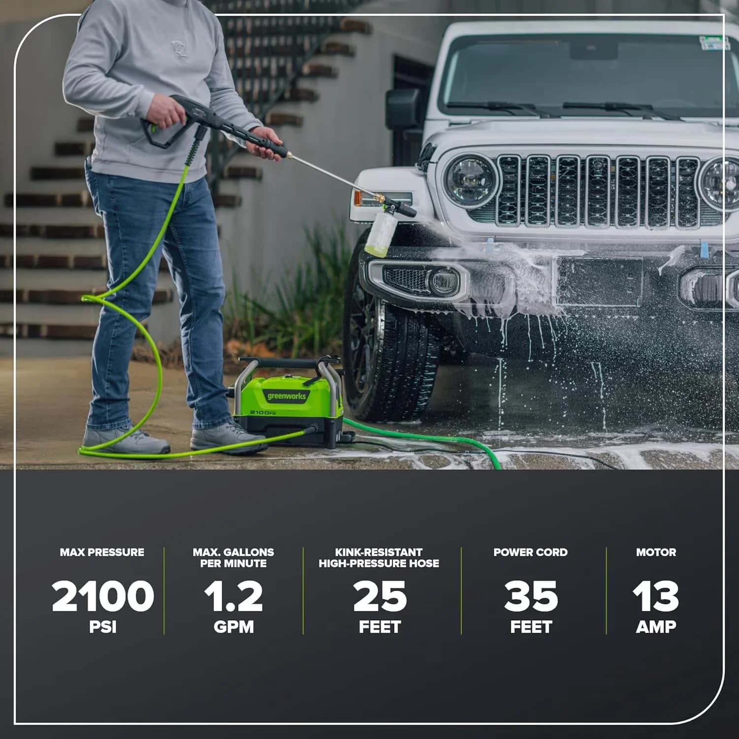 Pressure Washer Efficient with 2100 PSI Portable, 1.2 GPM, Wheels + Telescoping Handle - Model 117F99