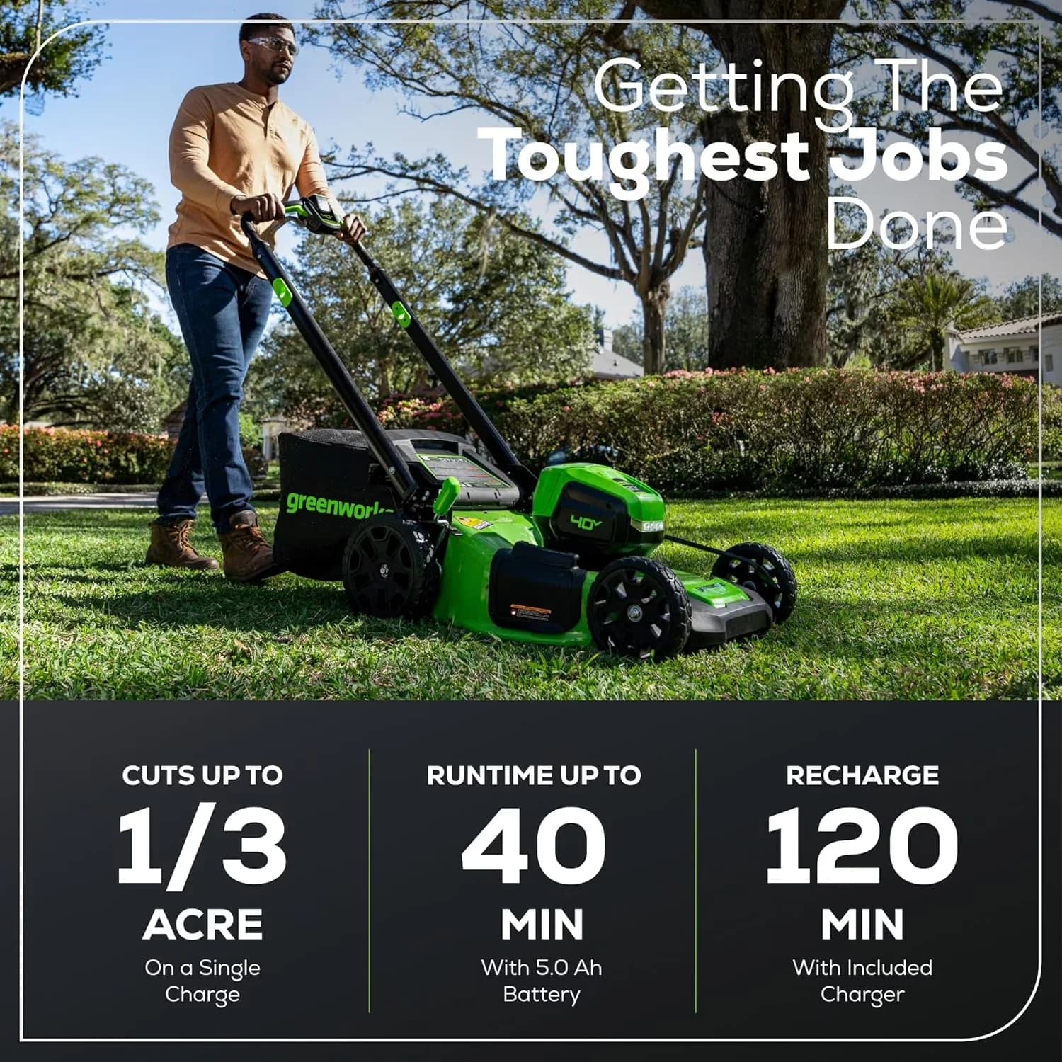 Modern Push Mower with Battery, LED, 40V - Green - Traditional Style Model 8D146A