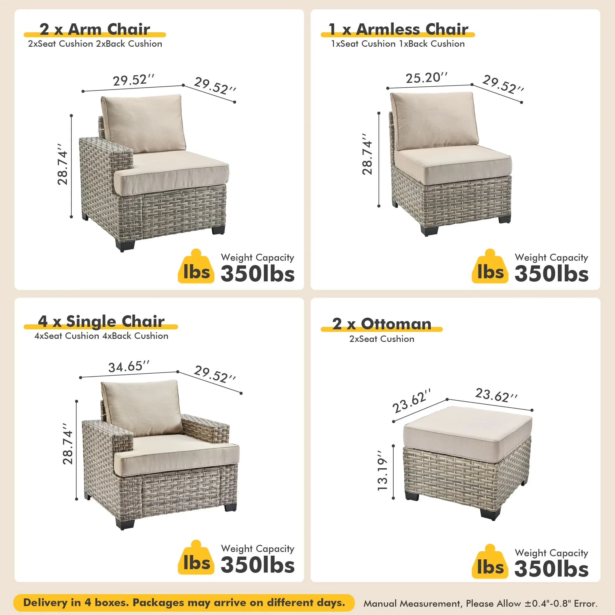 Patio Conversation Set Durable with Weatherproof, Specifications: - Stainless Steel Beige Model 1BF1D8