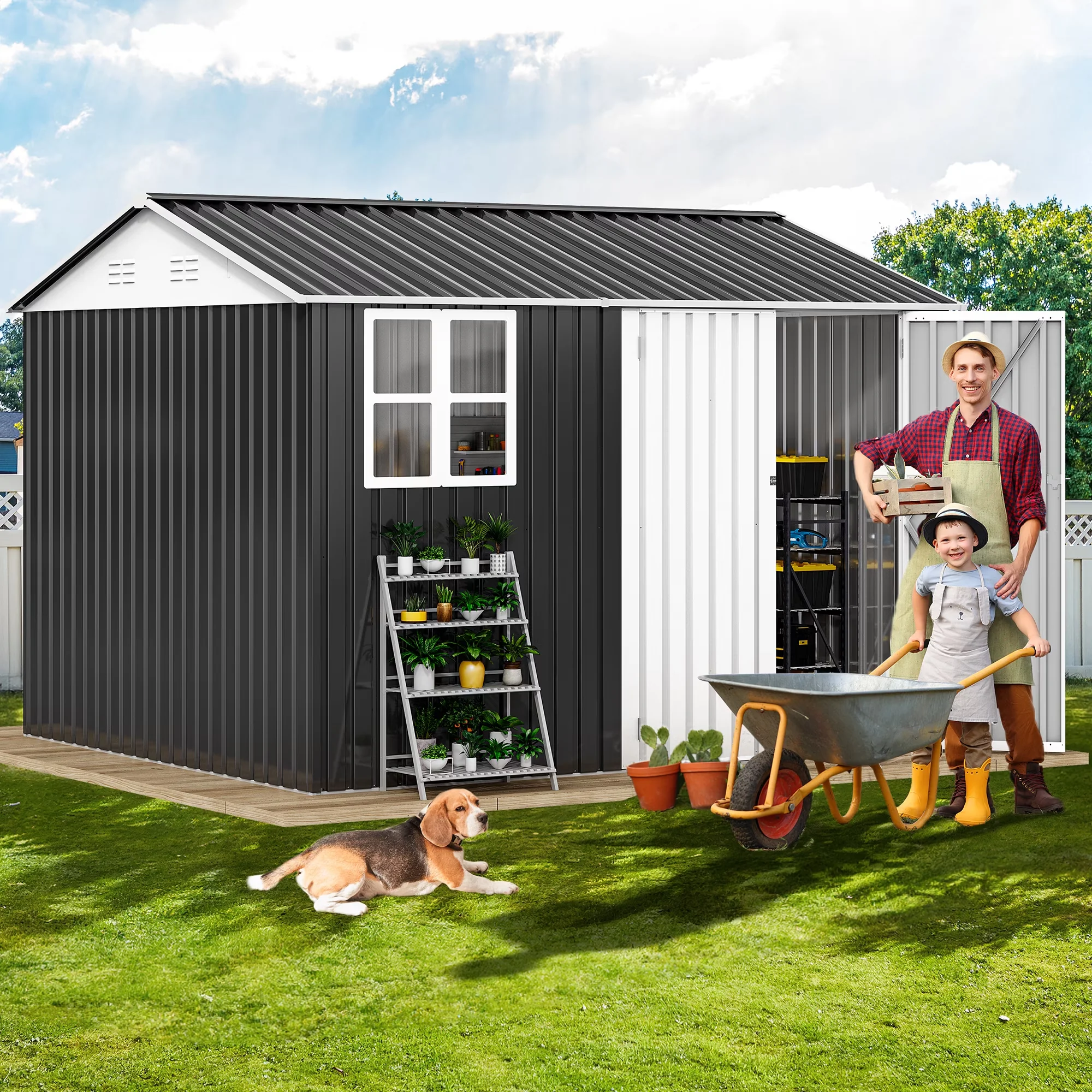 Shed Durable with Waterproof, 10' x 8' Outdoor Storage, Waterproof Metal - Metal White Model 9D14B3