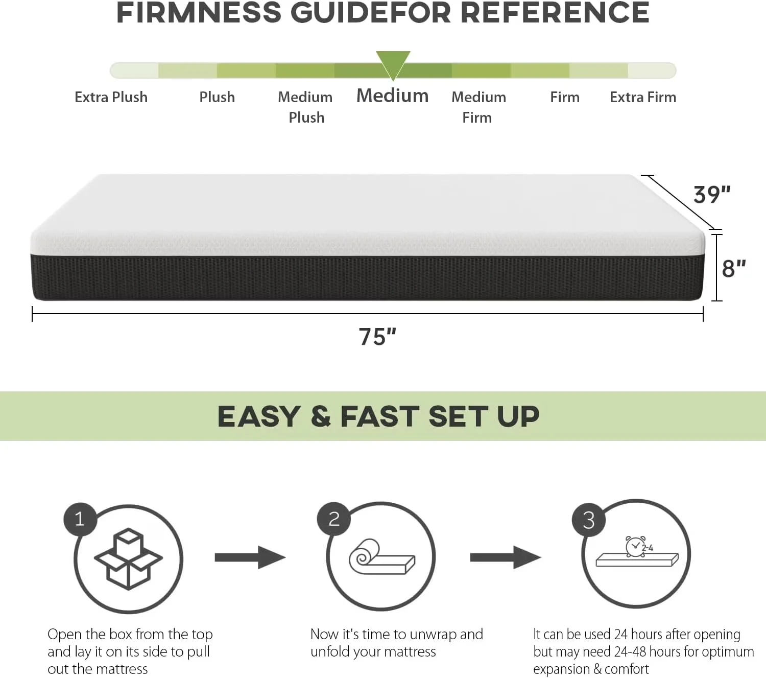 Sleek Mattresses Accessory - Foam Black 8 Inch - Space-Saving Design Model 497D12