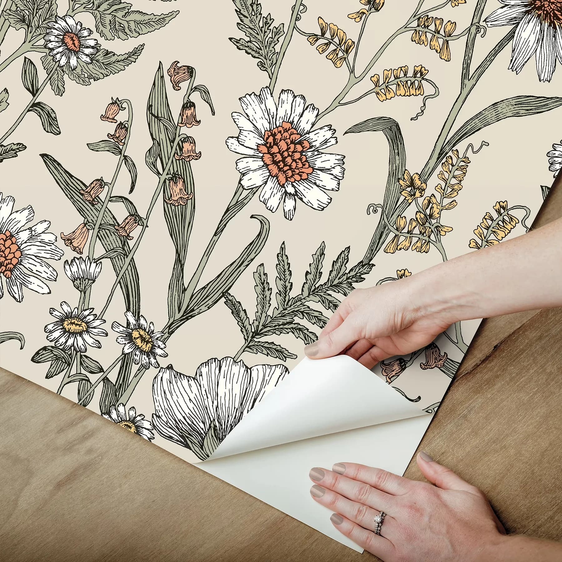 Wallpaper Versatile with Removable, Easily repositionable while installing, Spring Meadow Cream Peel and Stick - Off-White Pvc Model E3A992