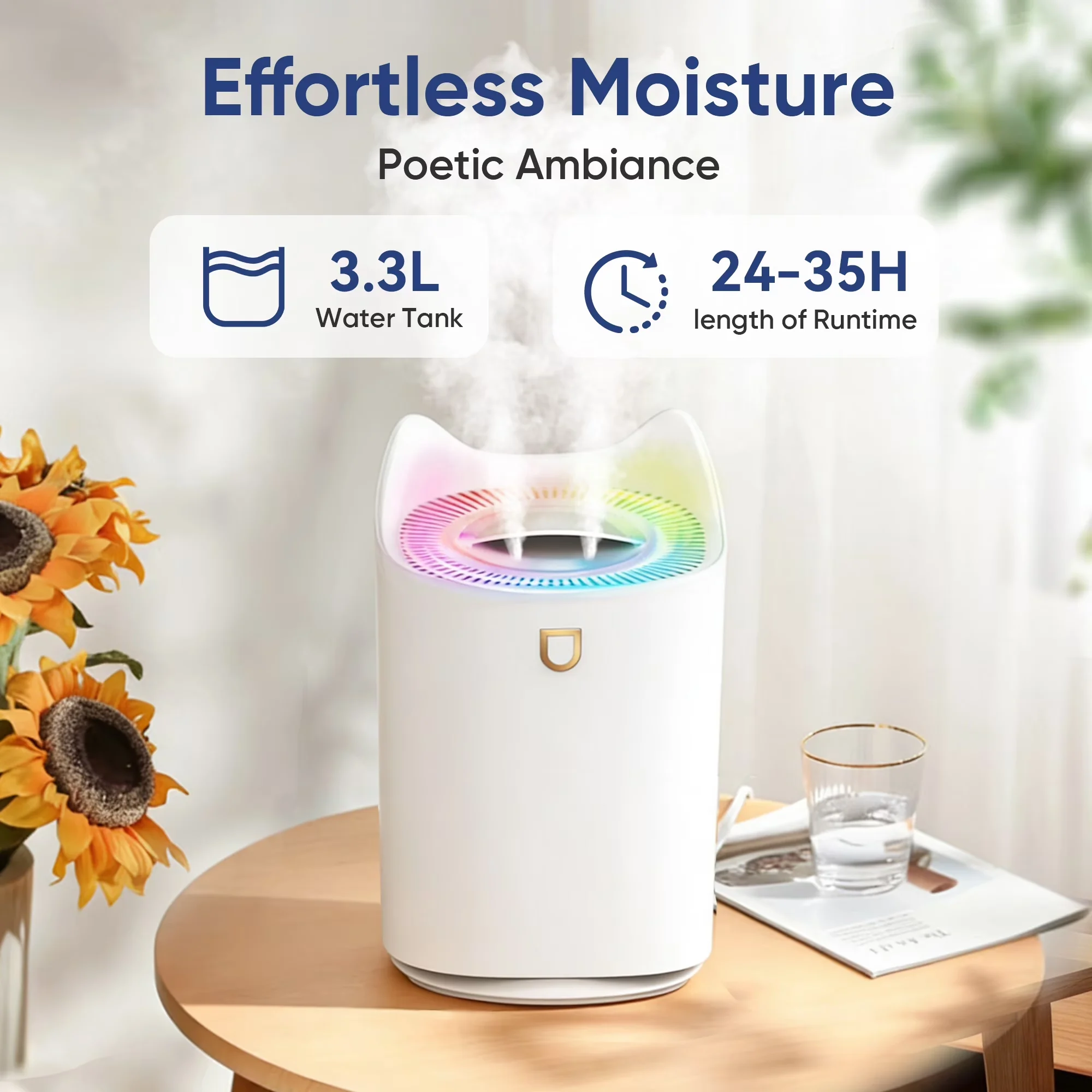 Essential Humidifier with Variable Speed, Automatic Shut-Off - White for Bedroom, Office Model 0A8AA2