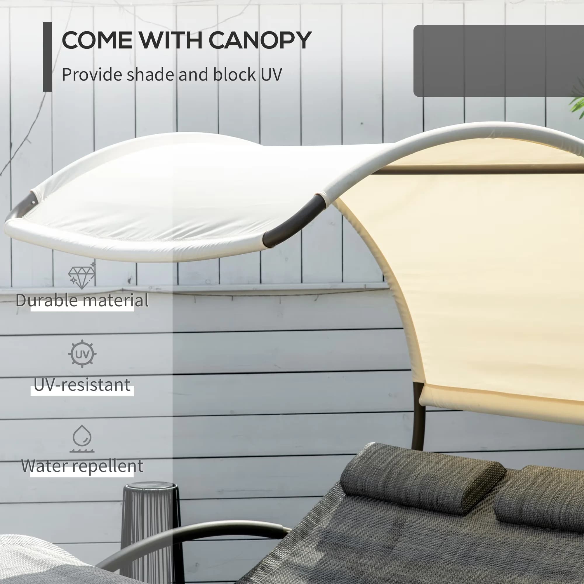 Patio Chair Classic with Day Bed Sun Lounger, Armrests, Canopy Shade - Light Gray Breathable Mesh Fabric for Garden Model 7F25CB